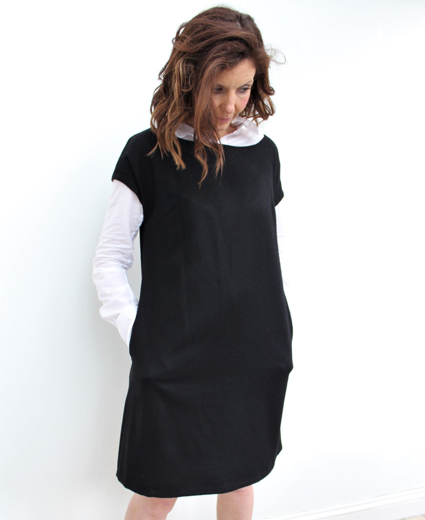 Eliza - a stylish cotton-poplin tunic dress, with a slight A-line silhouette