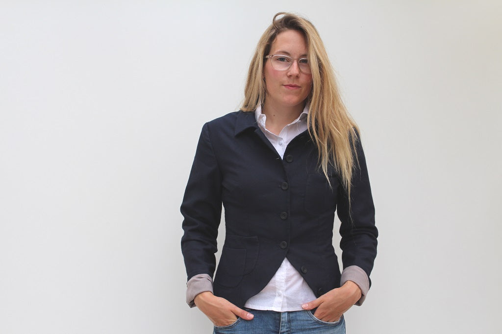 cotton tailored navy jacket