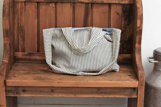 Messenger/Newspaper - Black/White ticking crossbody bag