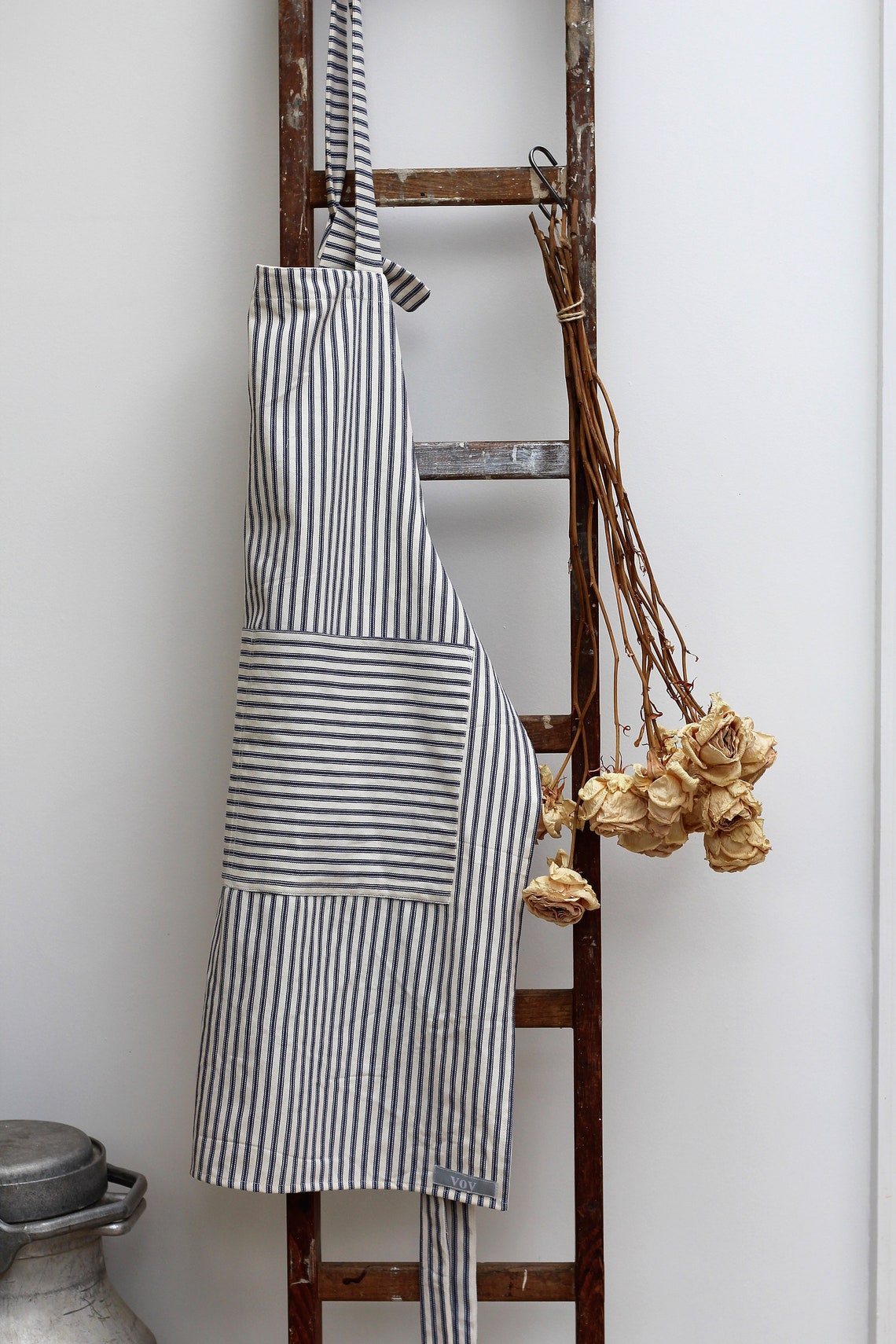 Apron - Blue/White ticking