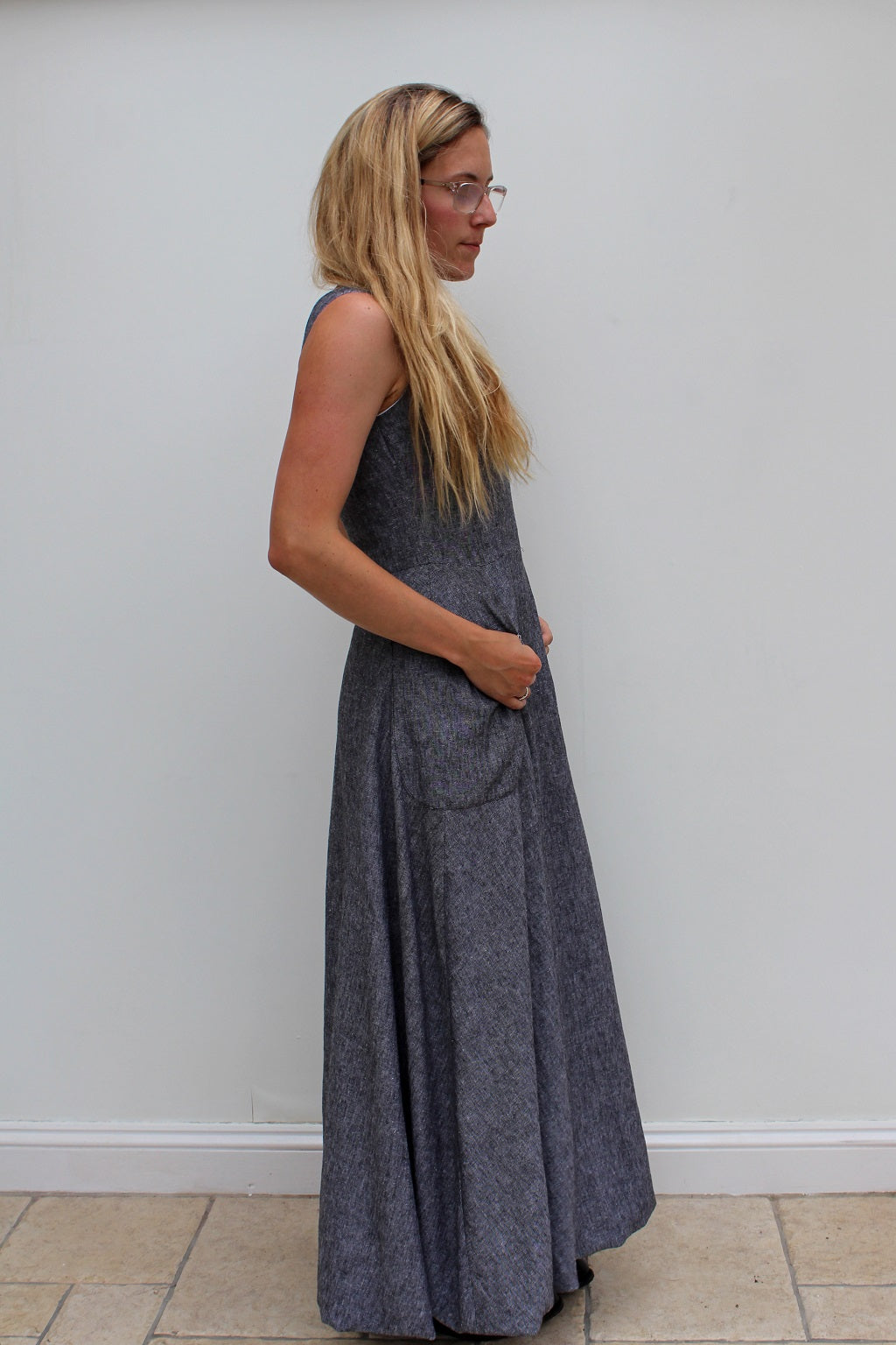 Cloud - long linen dress, with bubble hem