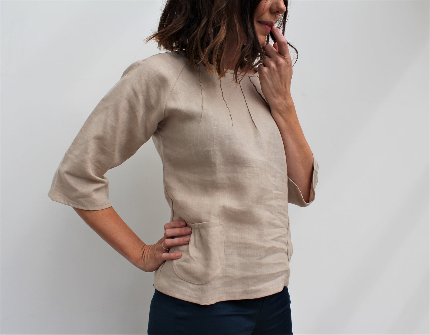 Alice - linen top with pintucks detail and pockets