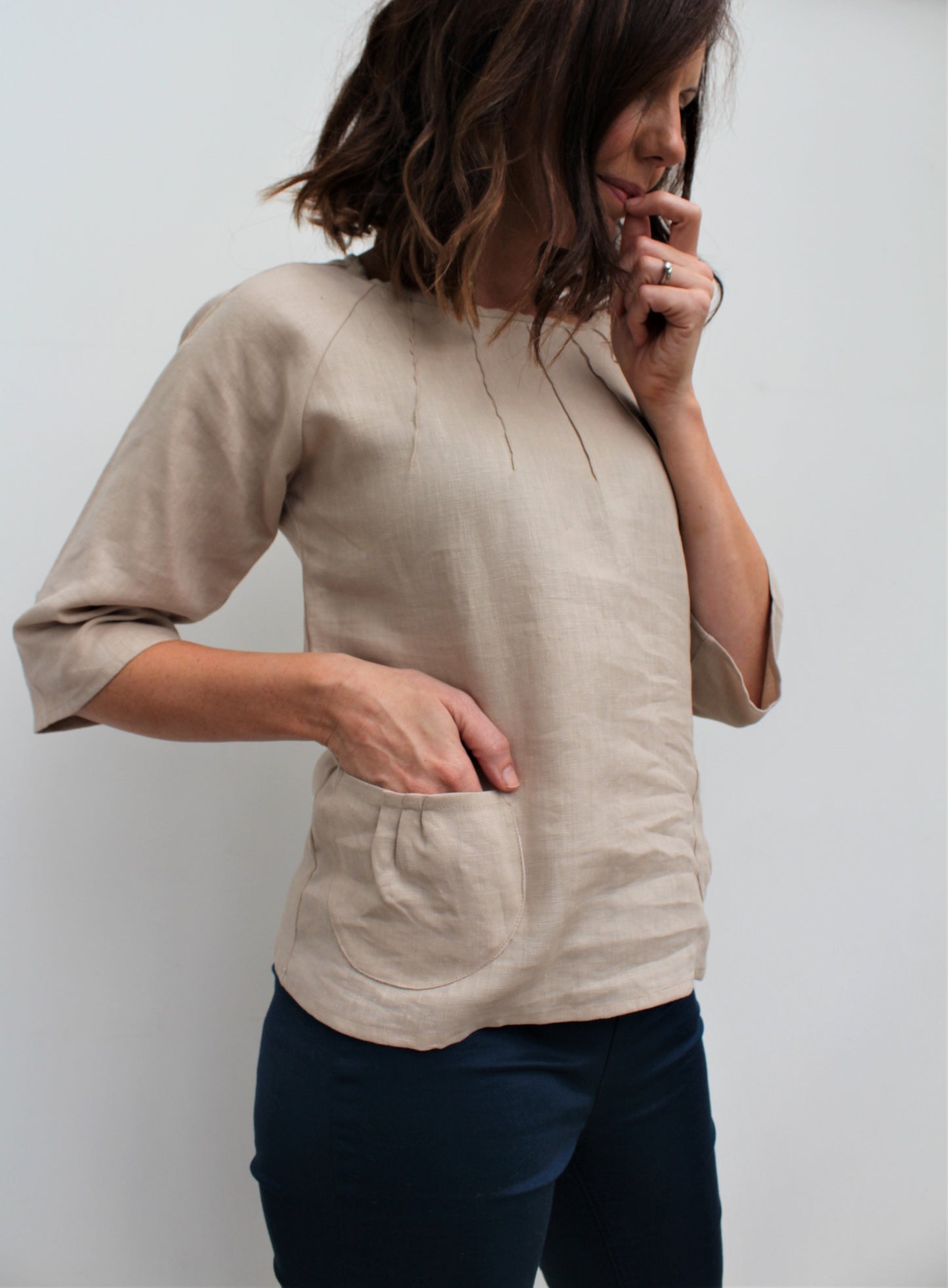 Alice - linen top with pintucks detail and pockets