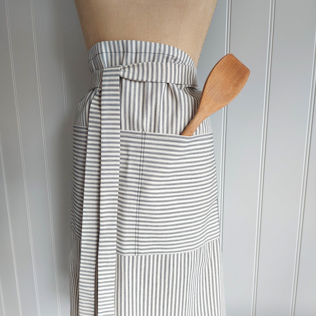 French Ticking Half Apron - Black