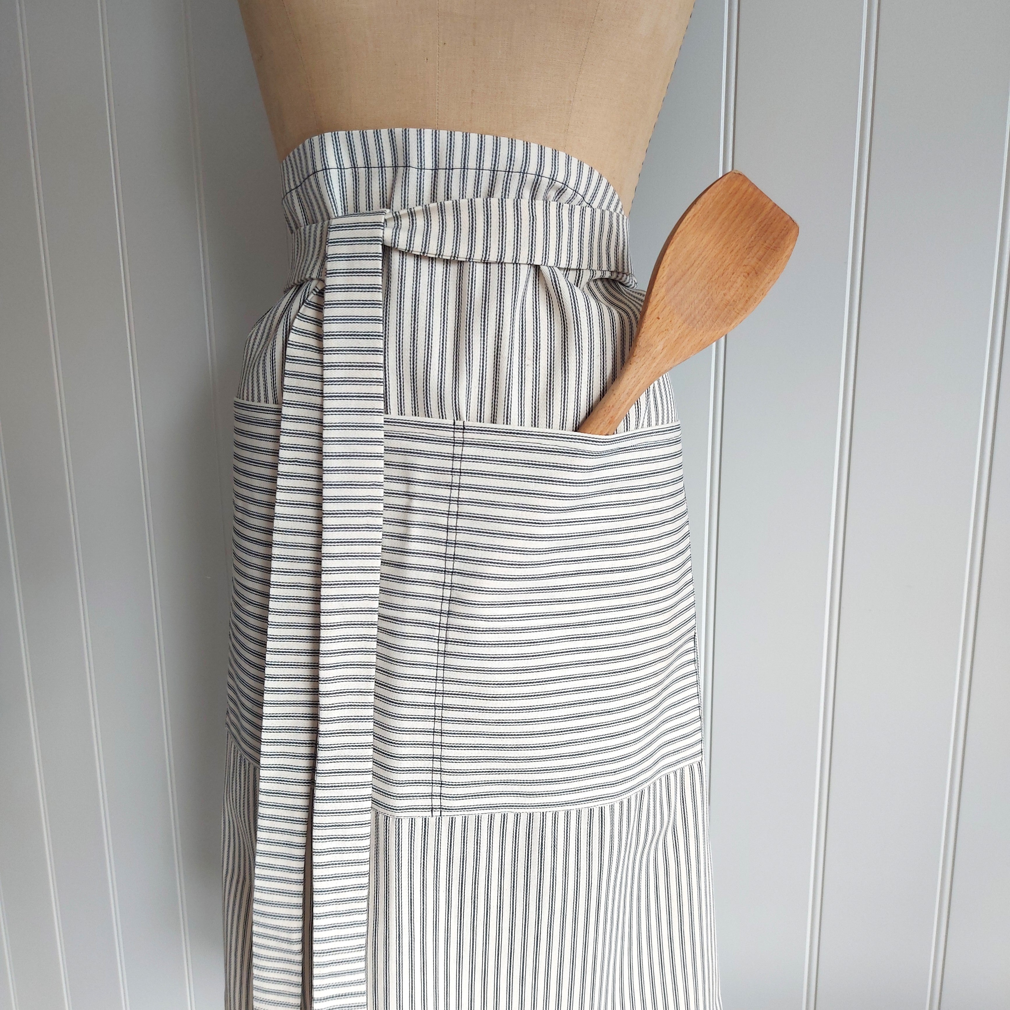 French Ticking Half Apron - Black