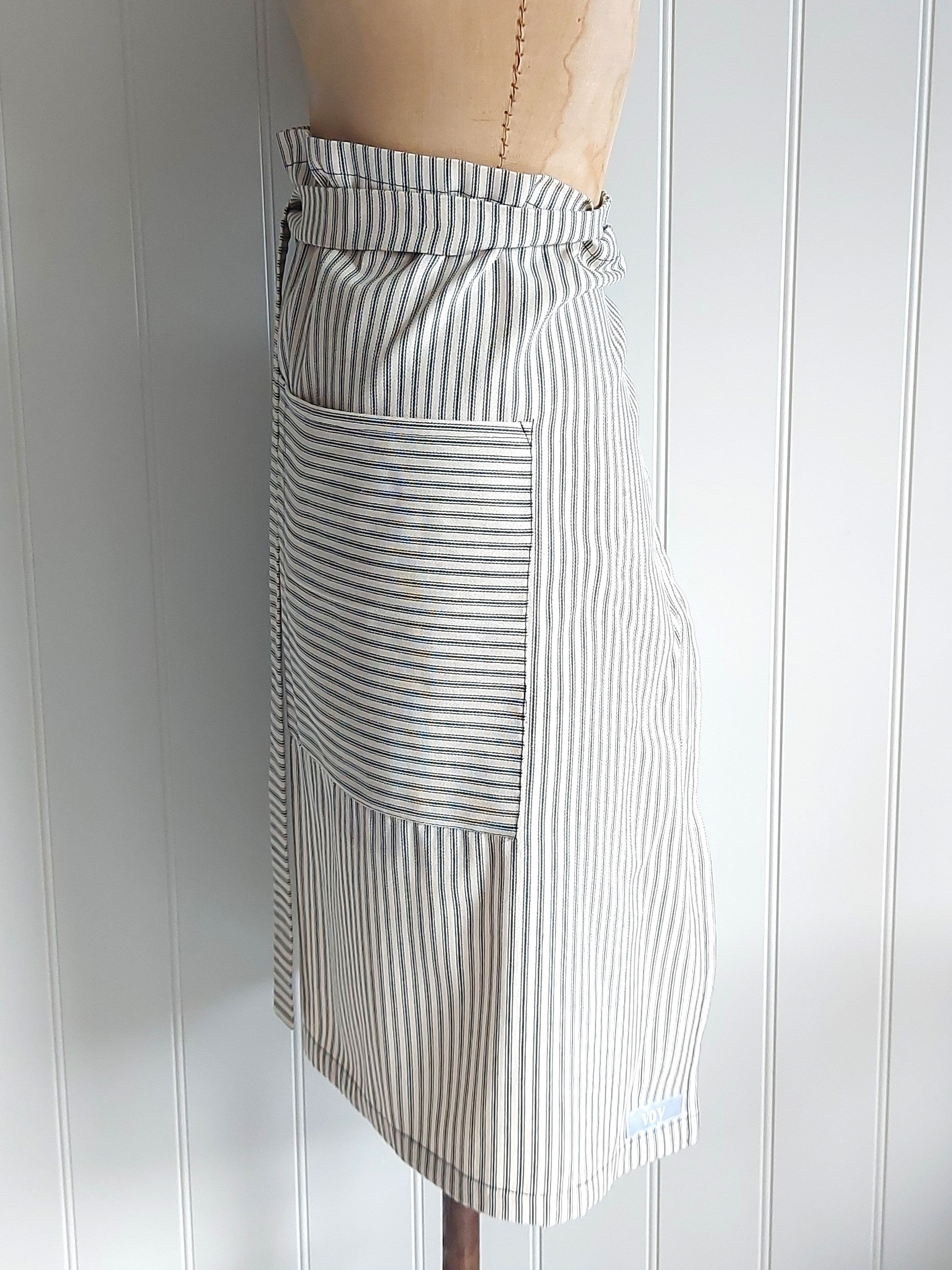 French Ticking Half Apron - Black