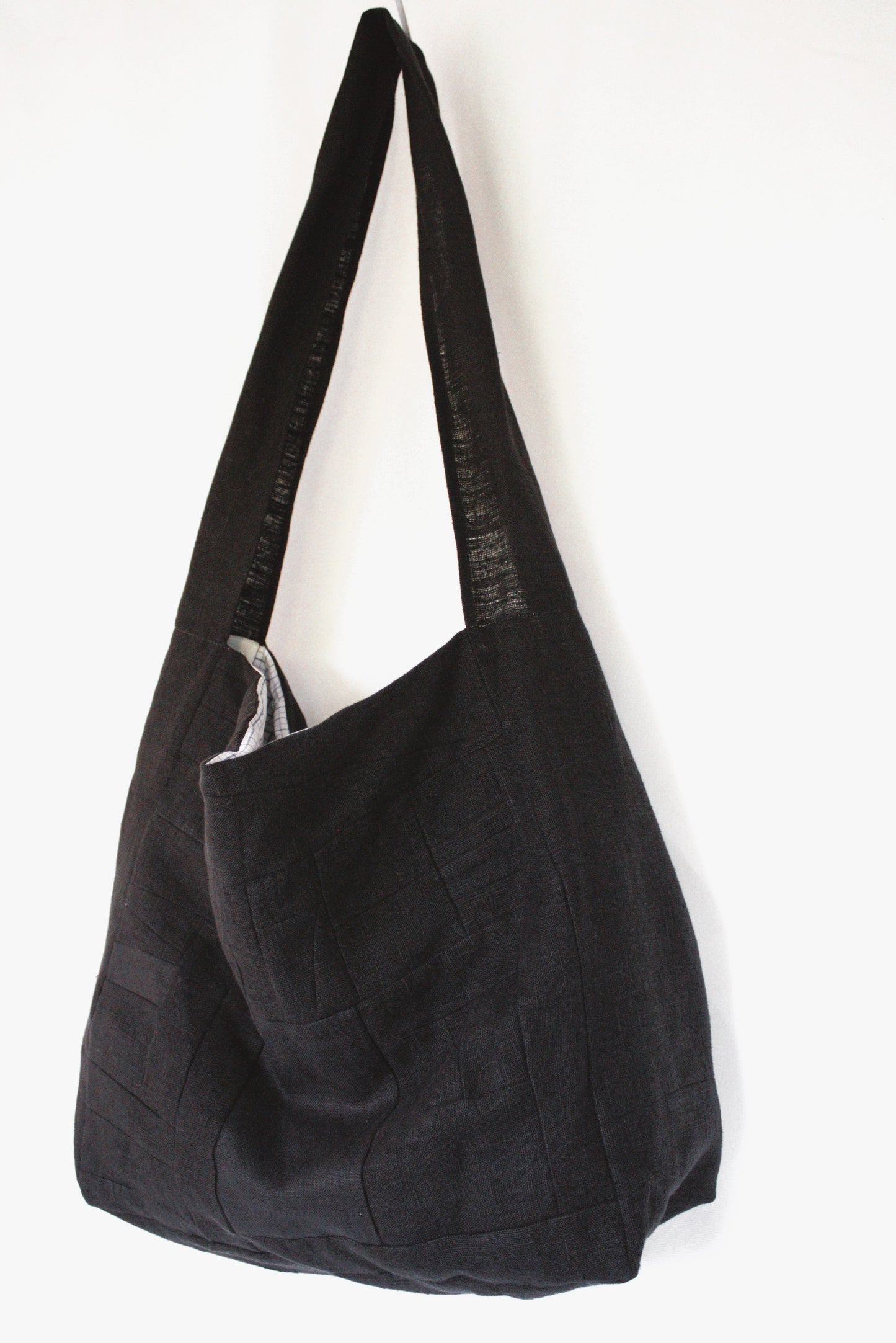 Messenger - black patchwork linen crossbody bag