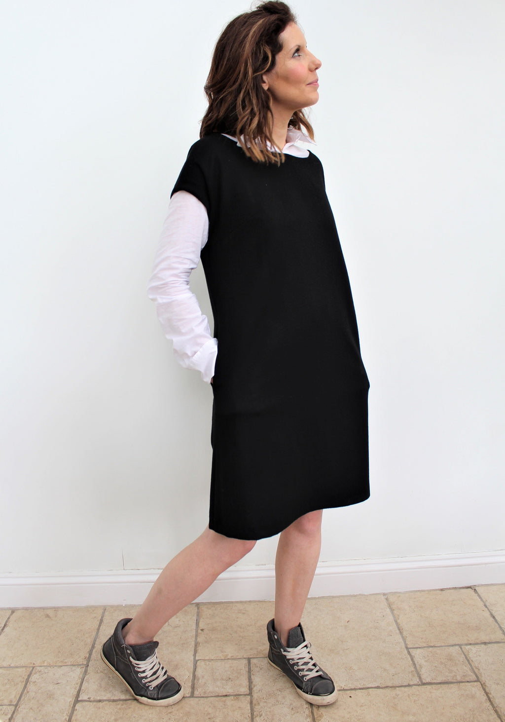 Eliza - a stylish cotton-poplin tunic dress, with a slight A-line silhouette