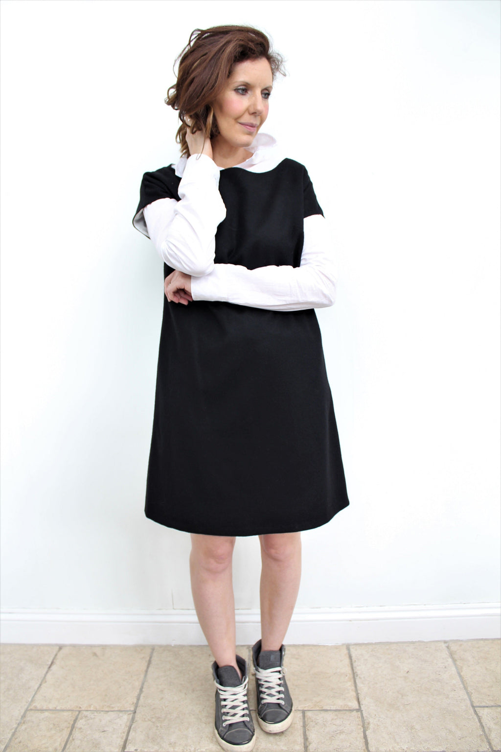 Eliza - a stylish cotton-poplin tunic dress, with a slight A-line silhouette