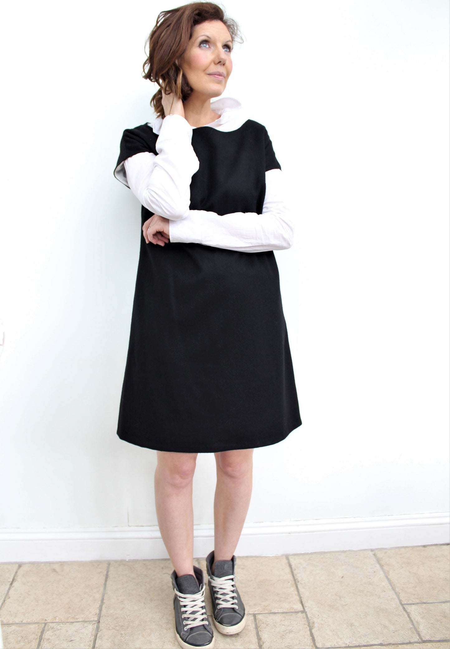 Eliza - a stylish cotton-poplin tunic dress, with a slight A-line silhouette