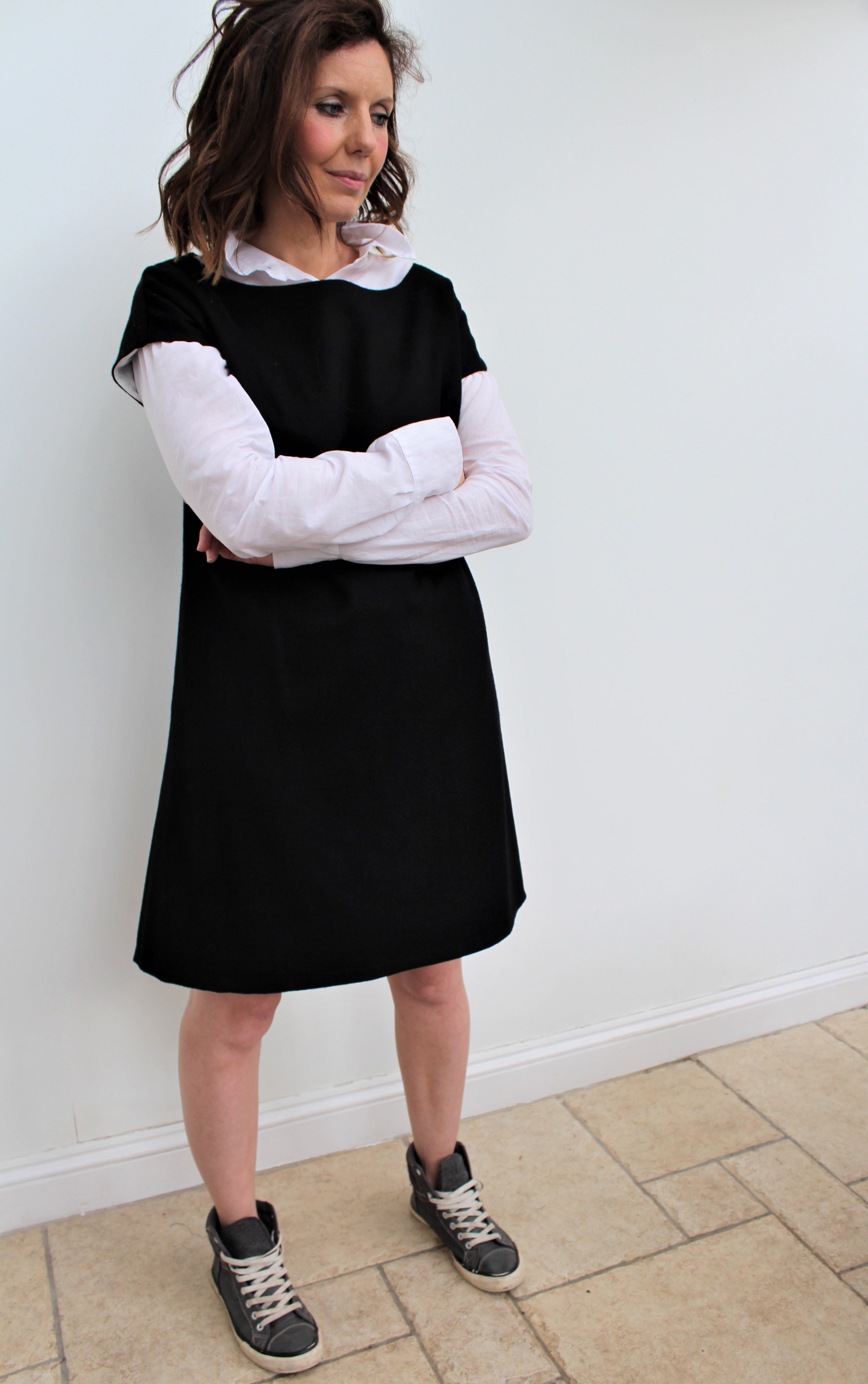 Eliza - a stylish cotton-poplin tunic dress, with a slight A-line silhouette
