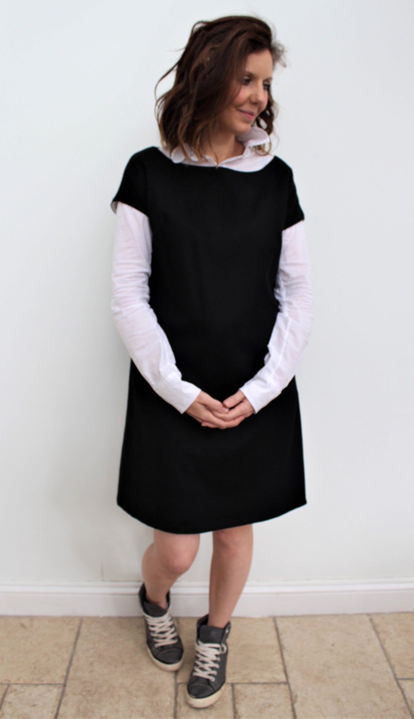 Eliza - a stylish cotton-poplin tunic dress, with a slight A-line silhouette