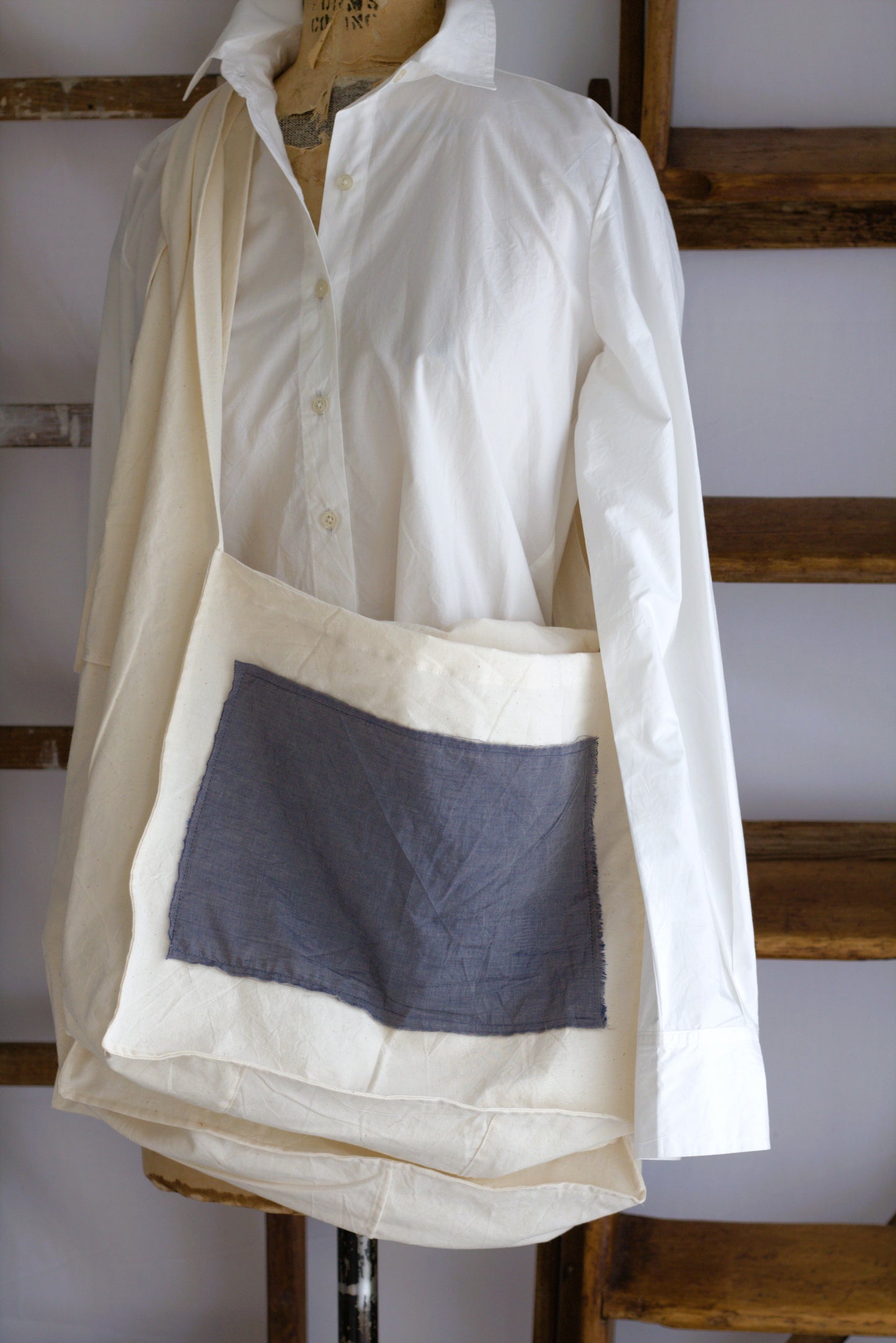 Navy Chambray Cotton Crossbody Bag