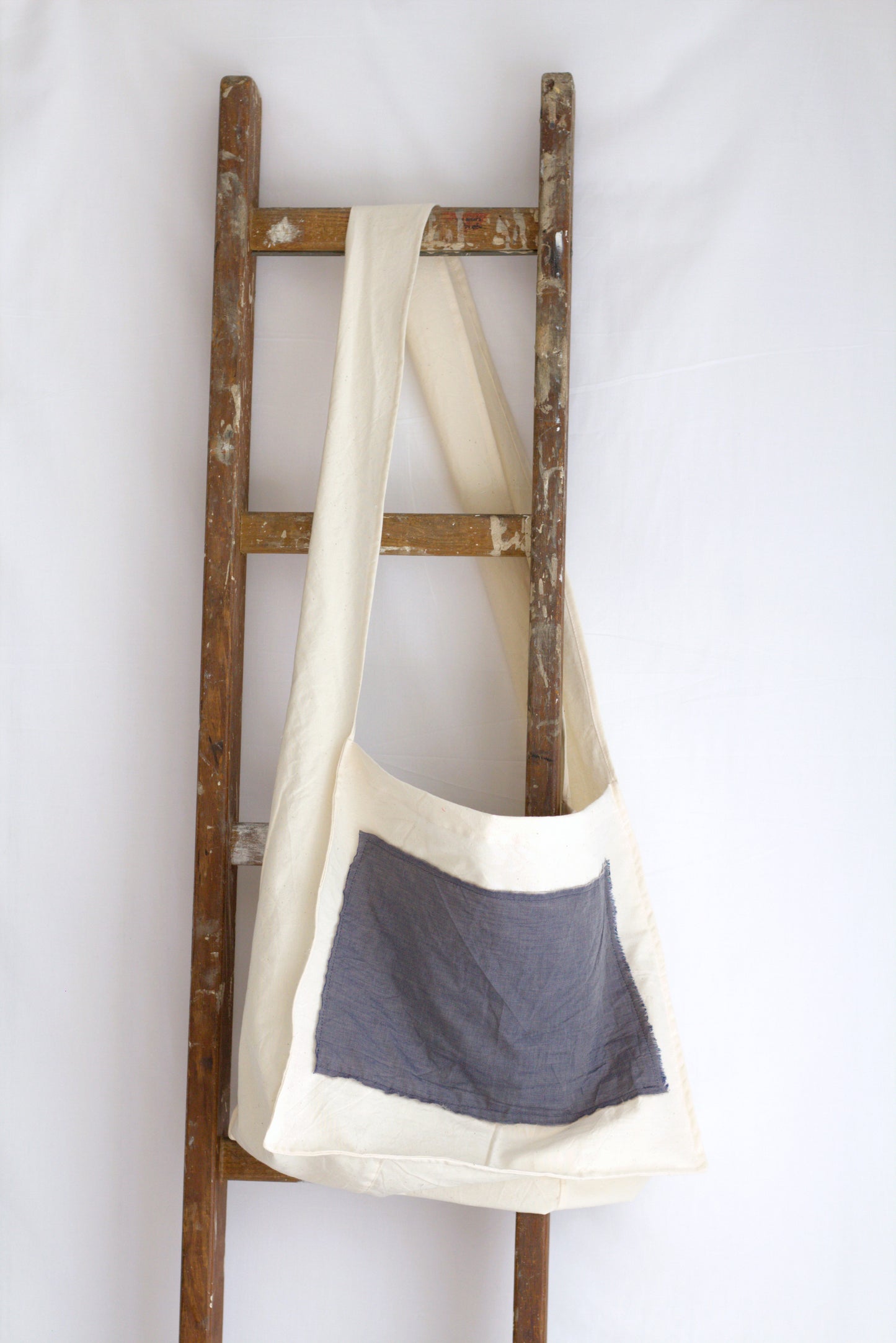 Navy Chambray Cotton Crossbody Bag