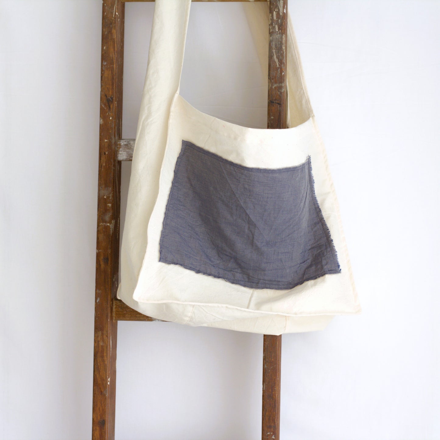 Navy Chambray Cotton Crossbody Bag