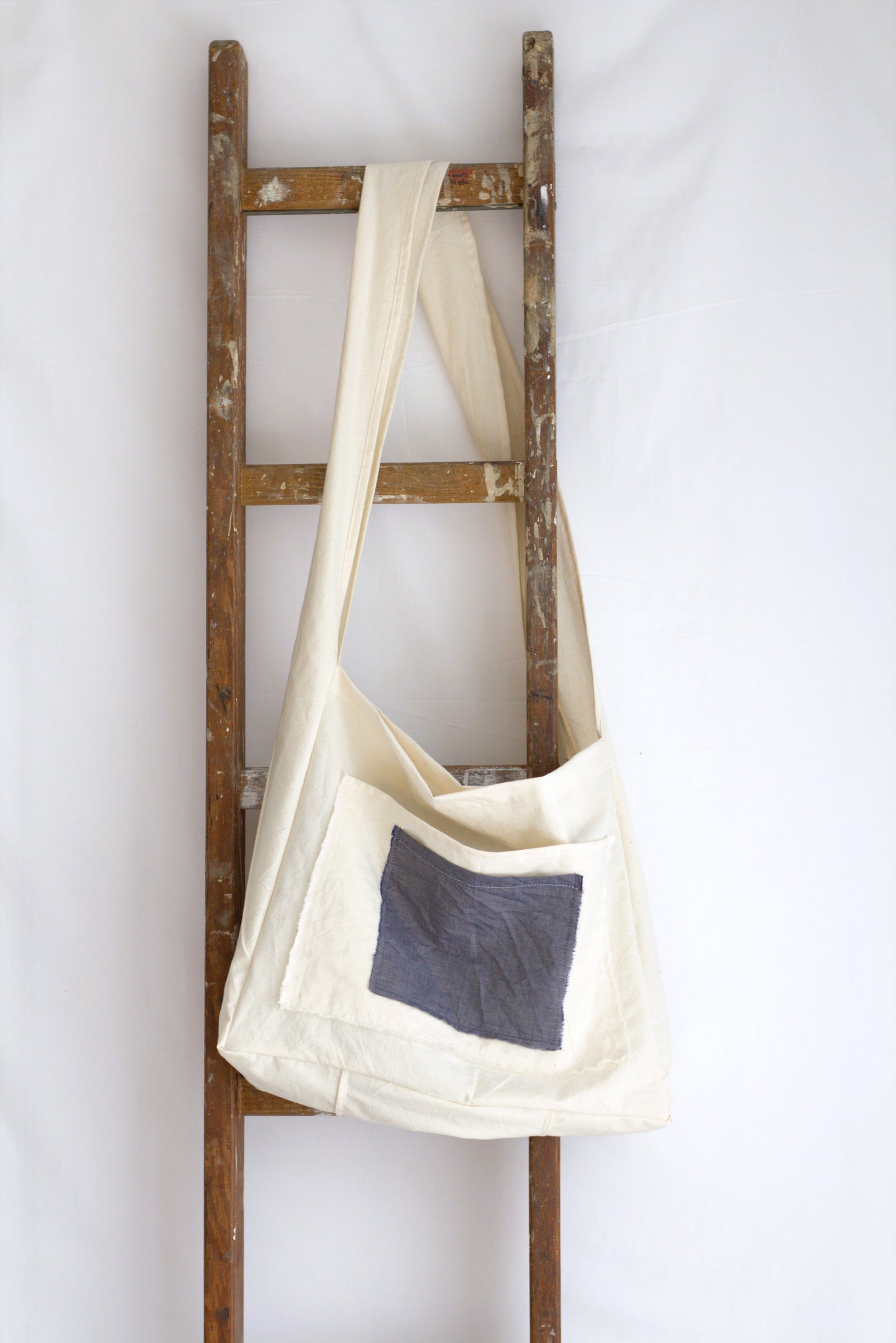Navy Chambray Cotton Crossbody Bag