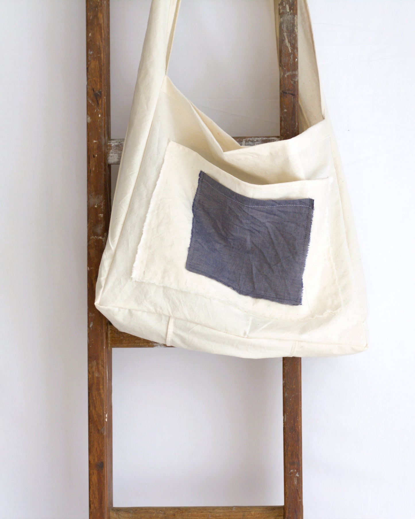 Navy Chambray Cotton Crossbody Bag