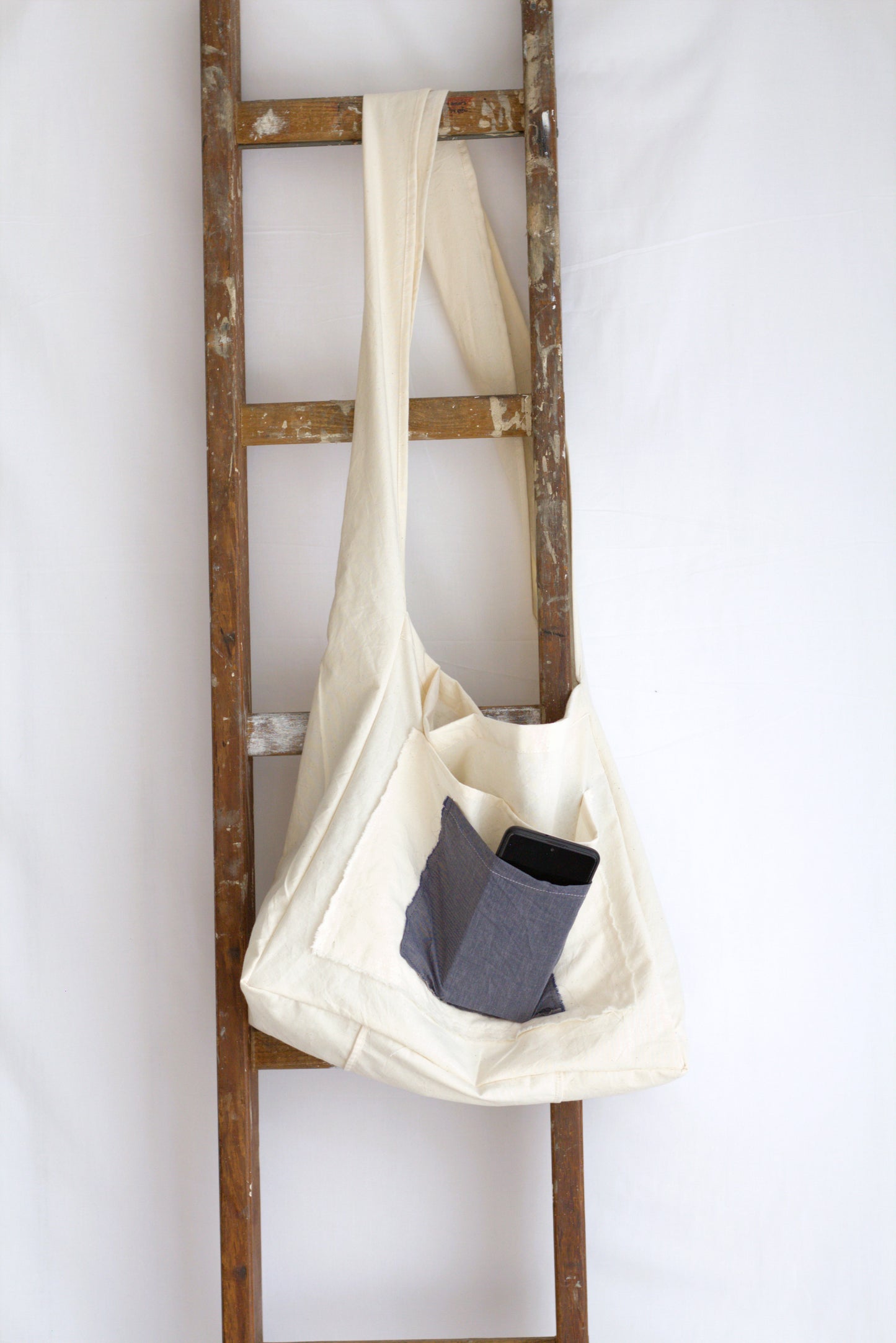 Navy Chambray Cotton Crossbody Bag