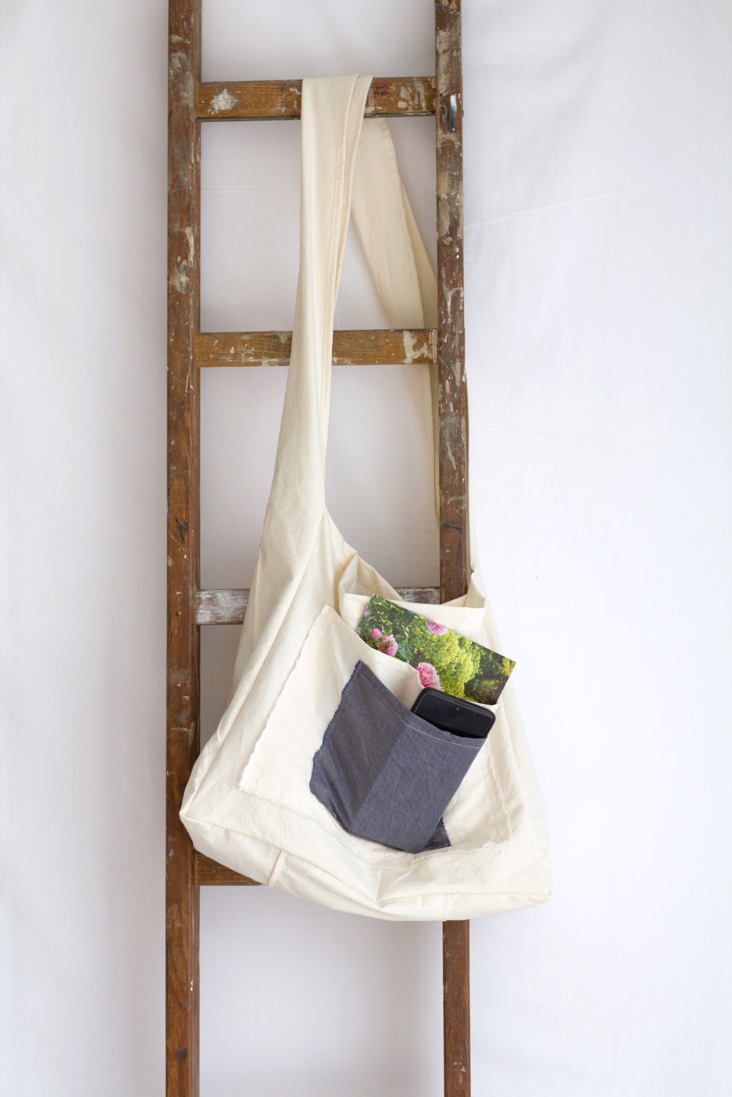 Navy Chambray Cotton Crossbody Bag