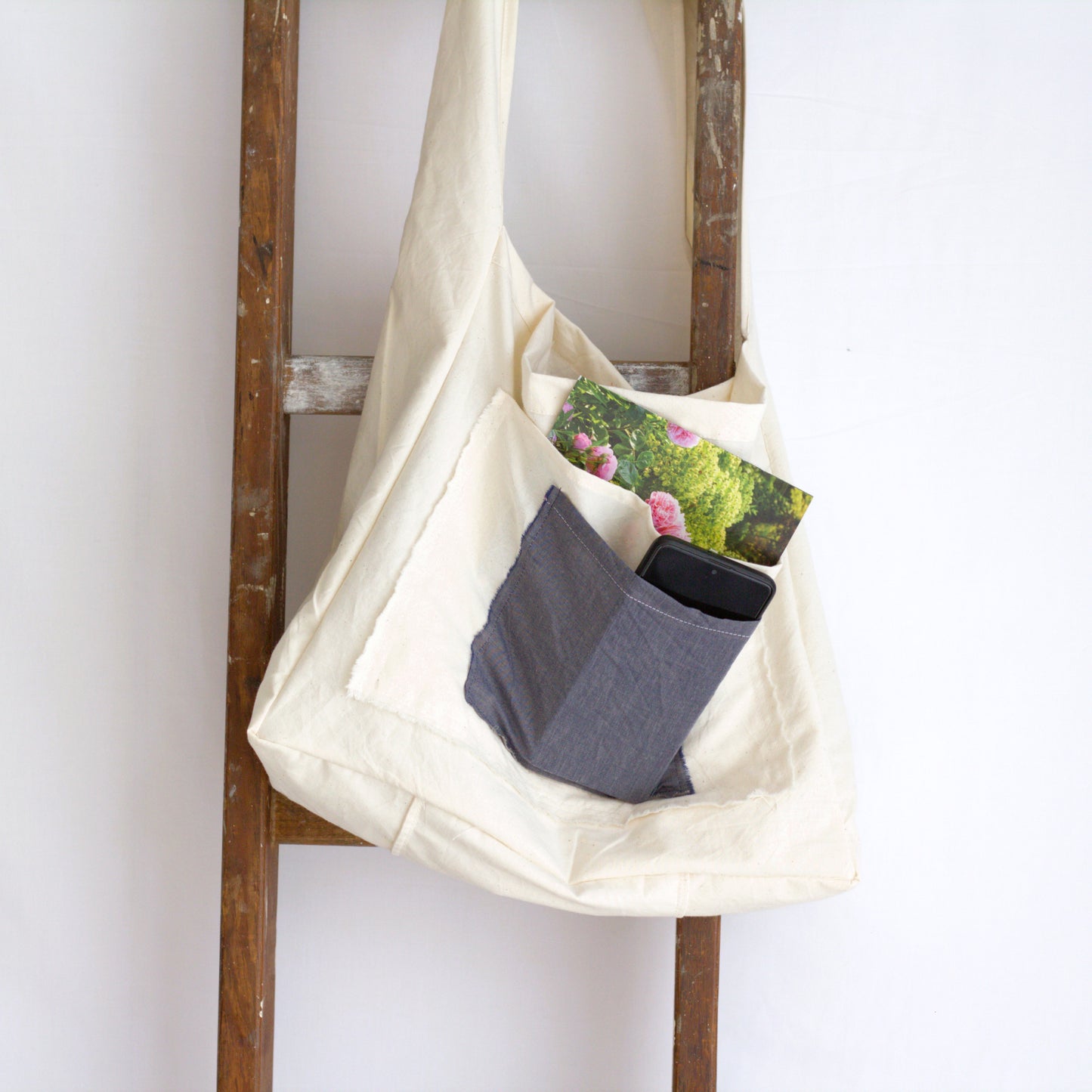 Navy Chambray Cotton Crossbody Bag
