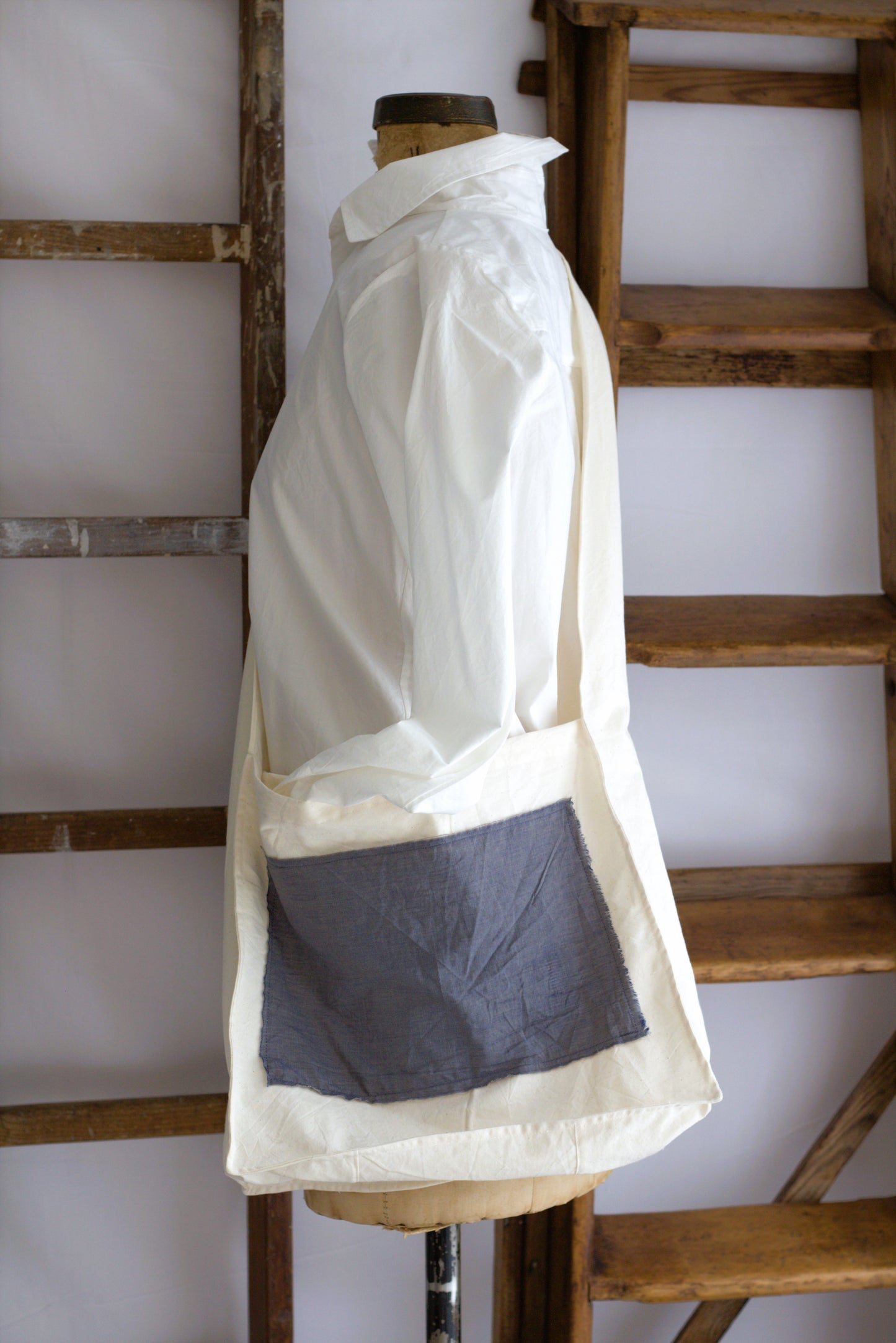Navy Chambray Cotton Crossbody Bag