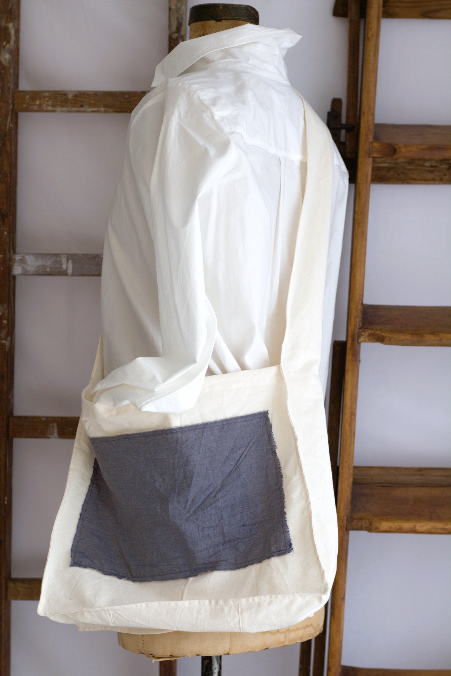 Navy Chambray Cotton Crossbody Bag