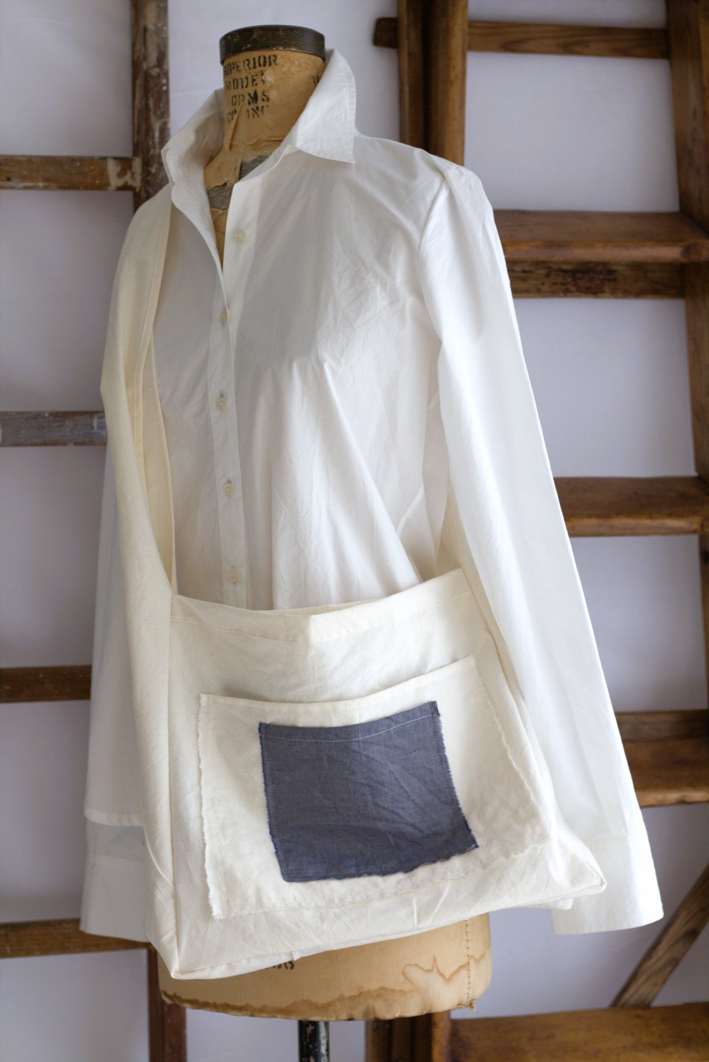 Navy Chambray Cotton Crossbody Bag