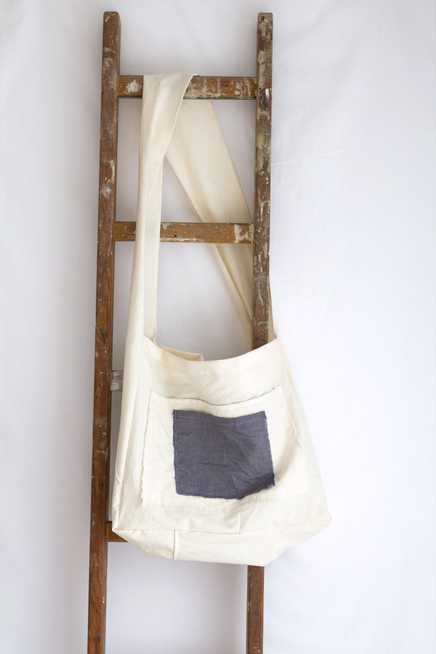 Navy Chambray Cotton Crossbody Bag