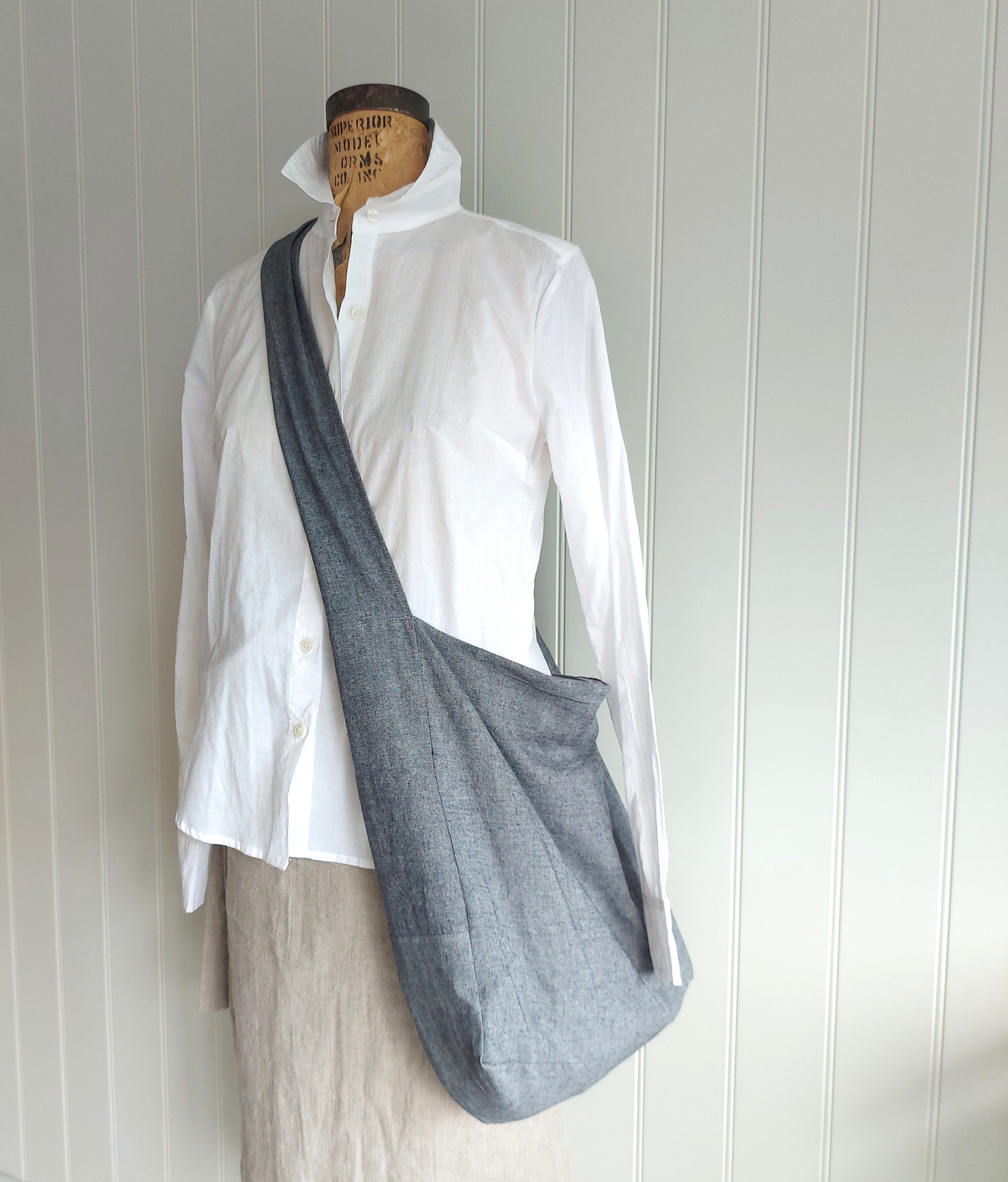 Messenger/Newspaper - Cotton chambray crossbody bag