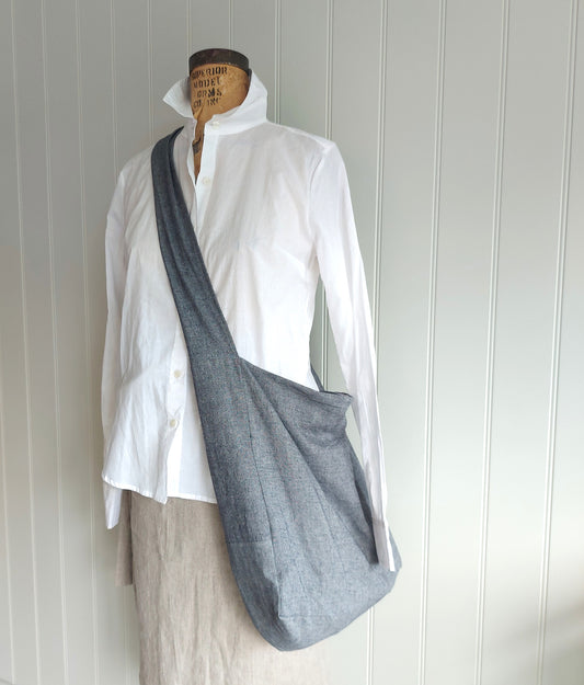 Messenger/Newspaper - Cotton chambray crossbody bag