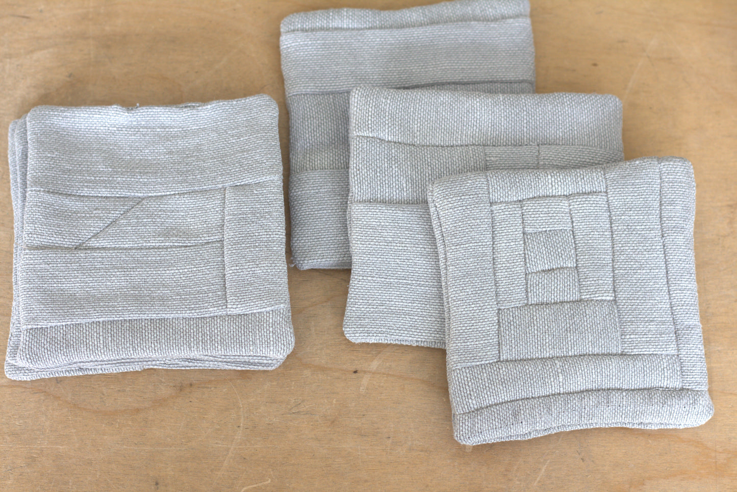 Set of 6 Patchwork Linen Coasters, Minimalist Sustainable Drink Coasters