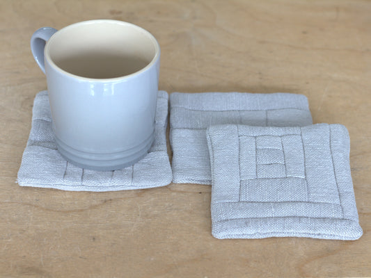 Set of 6 Patchwork Linen Coasters, Minimalist Sustainable Drink Coasters