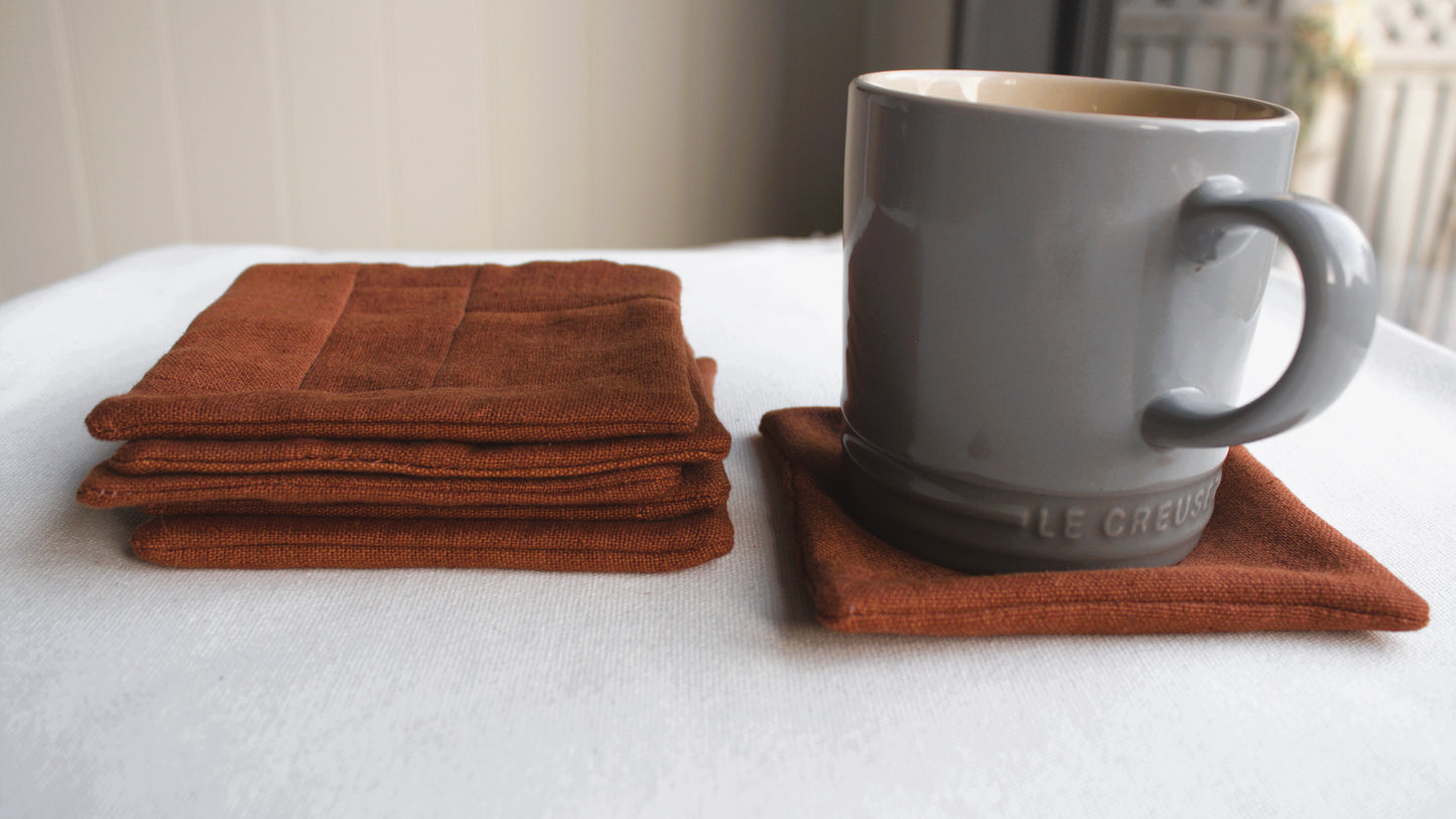 Set of 6 Patchwork Linen Coasters, Minimalist Sustainable Drink Coasters