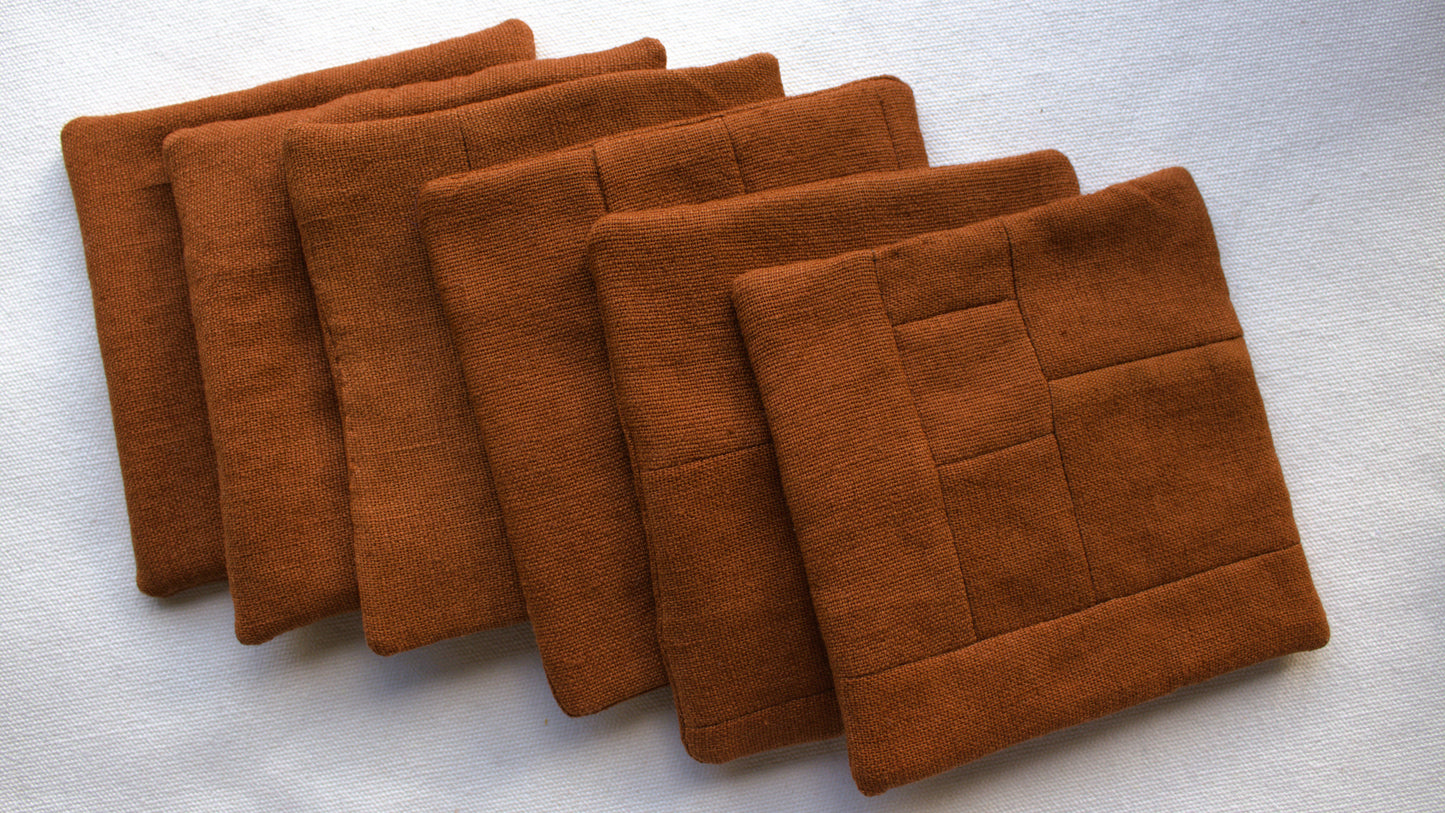 Set of 6 Patchwork Linen Coasters, Minimalist Sustainable Drink Coasters