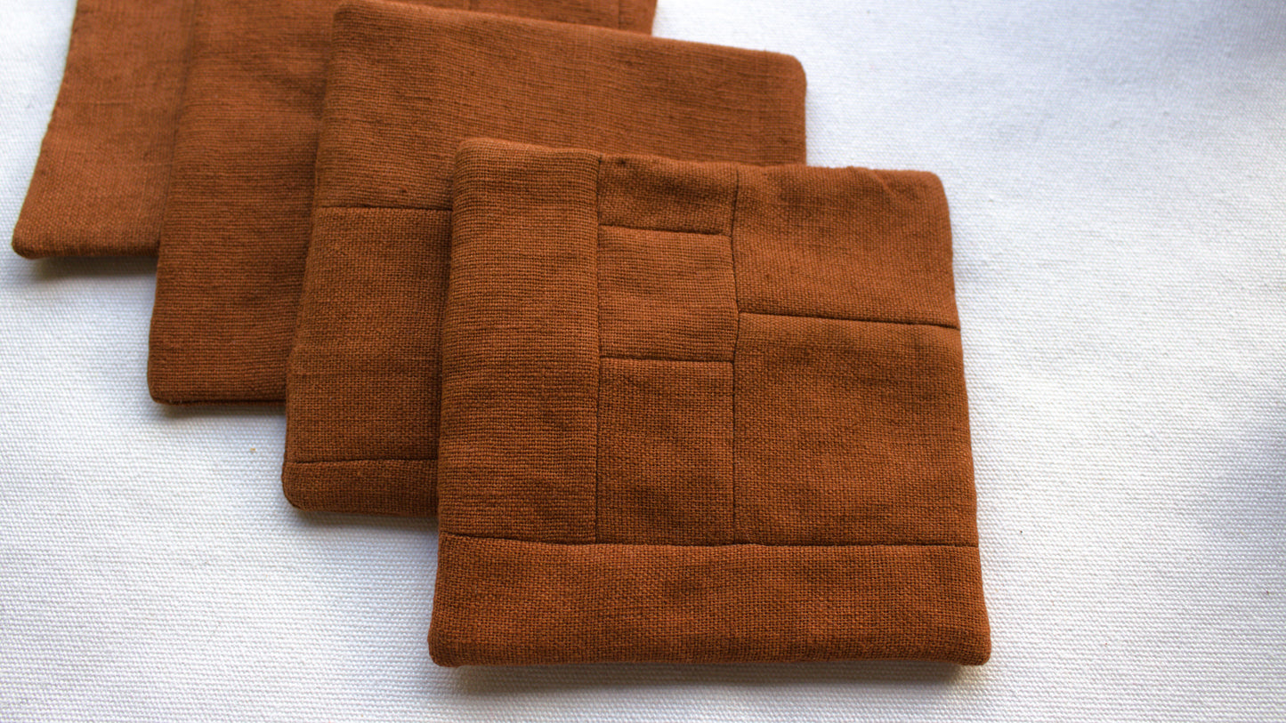 Set of 6 Patchwork Linen Coasters, Minimalist Sustainable Drink Coasters