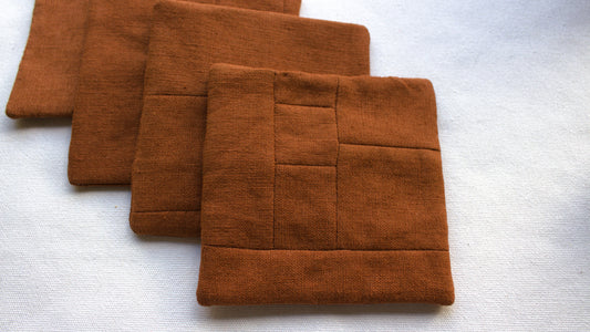 Set of 6 Patchwork Linen Coasters, Minimalist Sustainable Drink Coasters