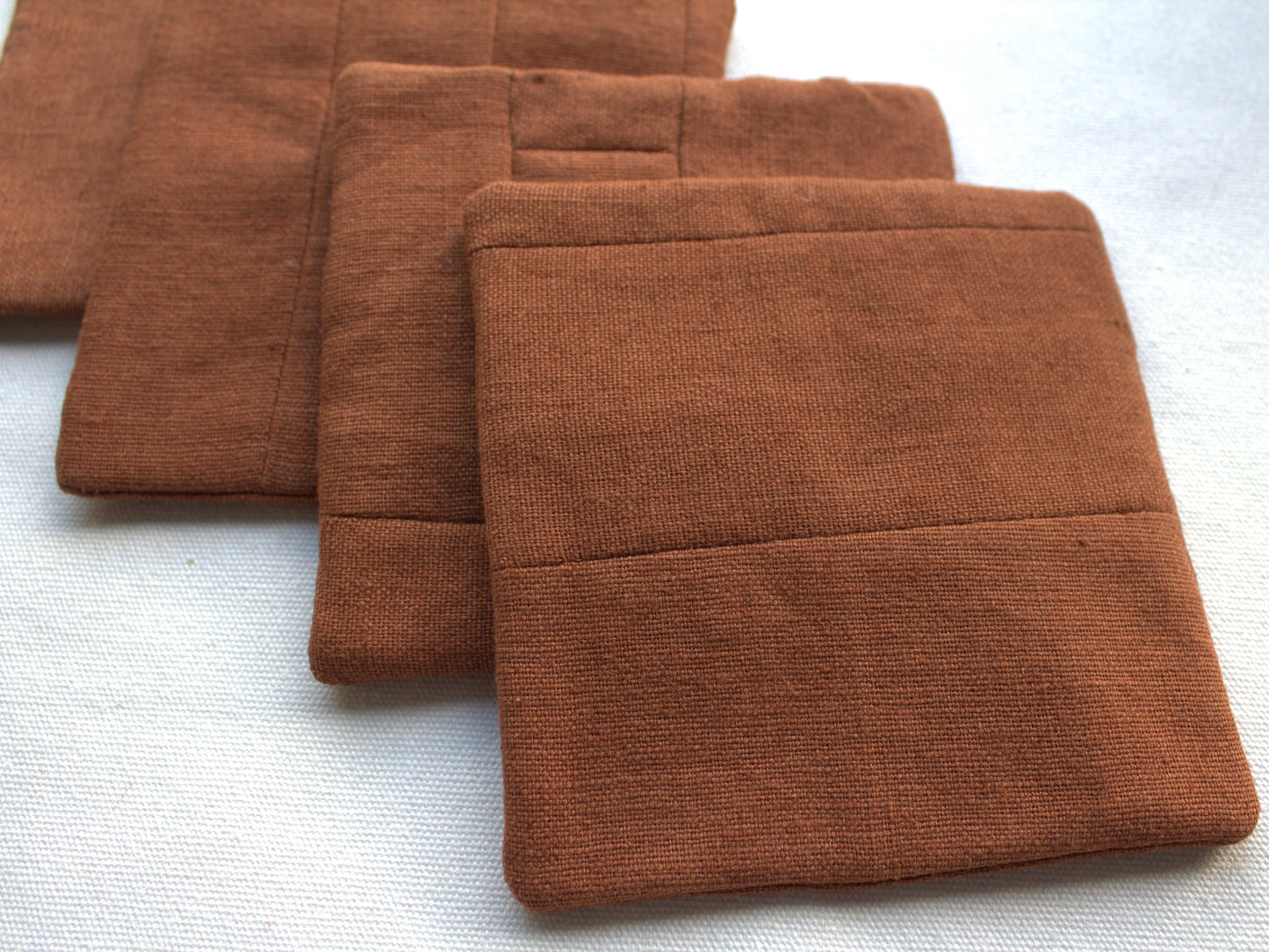 Set of 6 Patchwork Linen Coasters, Minimalist Sustainable Drink Coasters