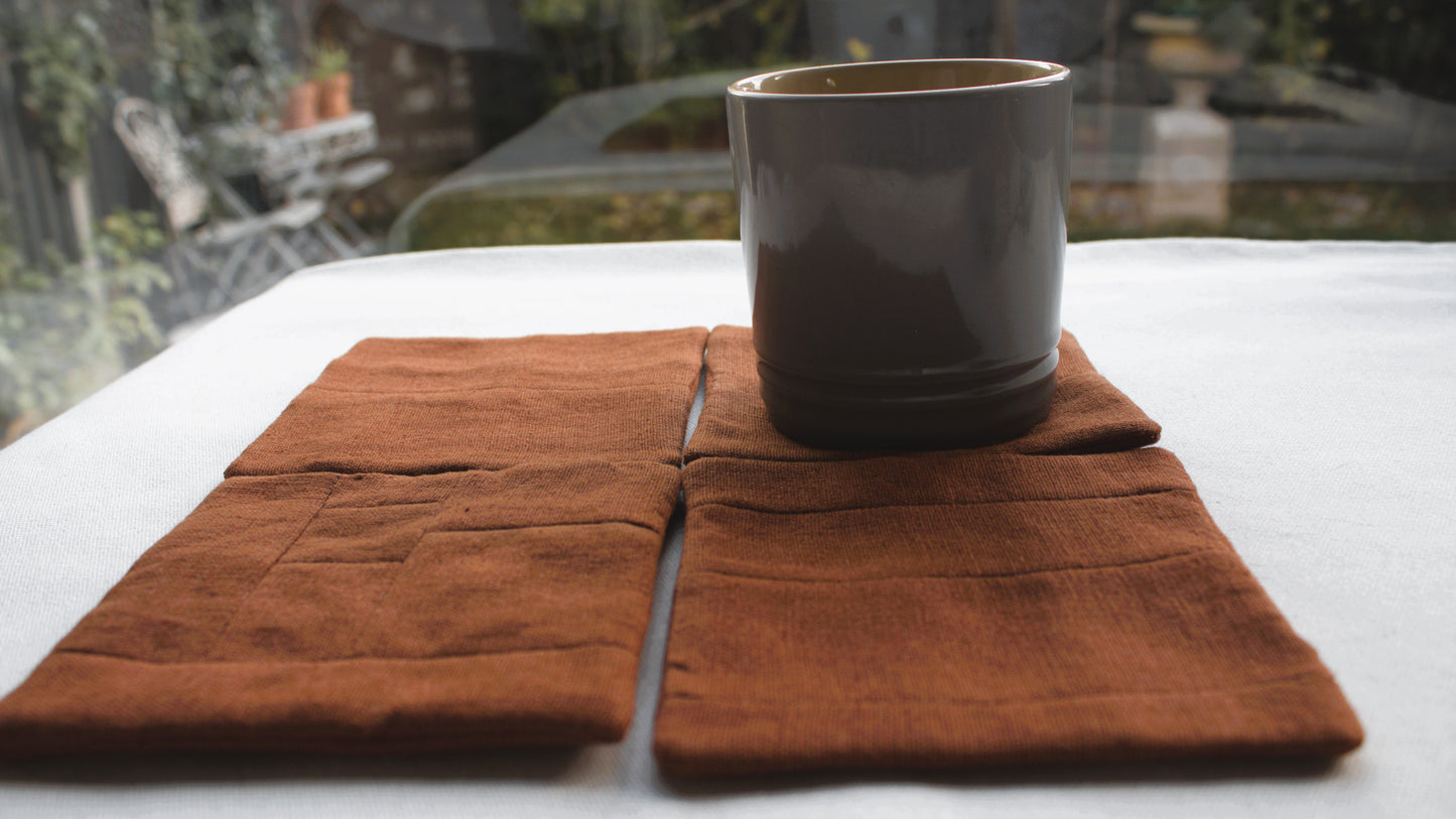 Set of 6 Patchwork Linen Coasters, Minimalist Sustainable Drink Coasters