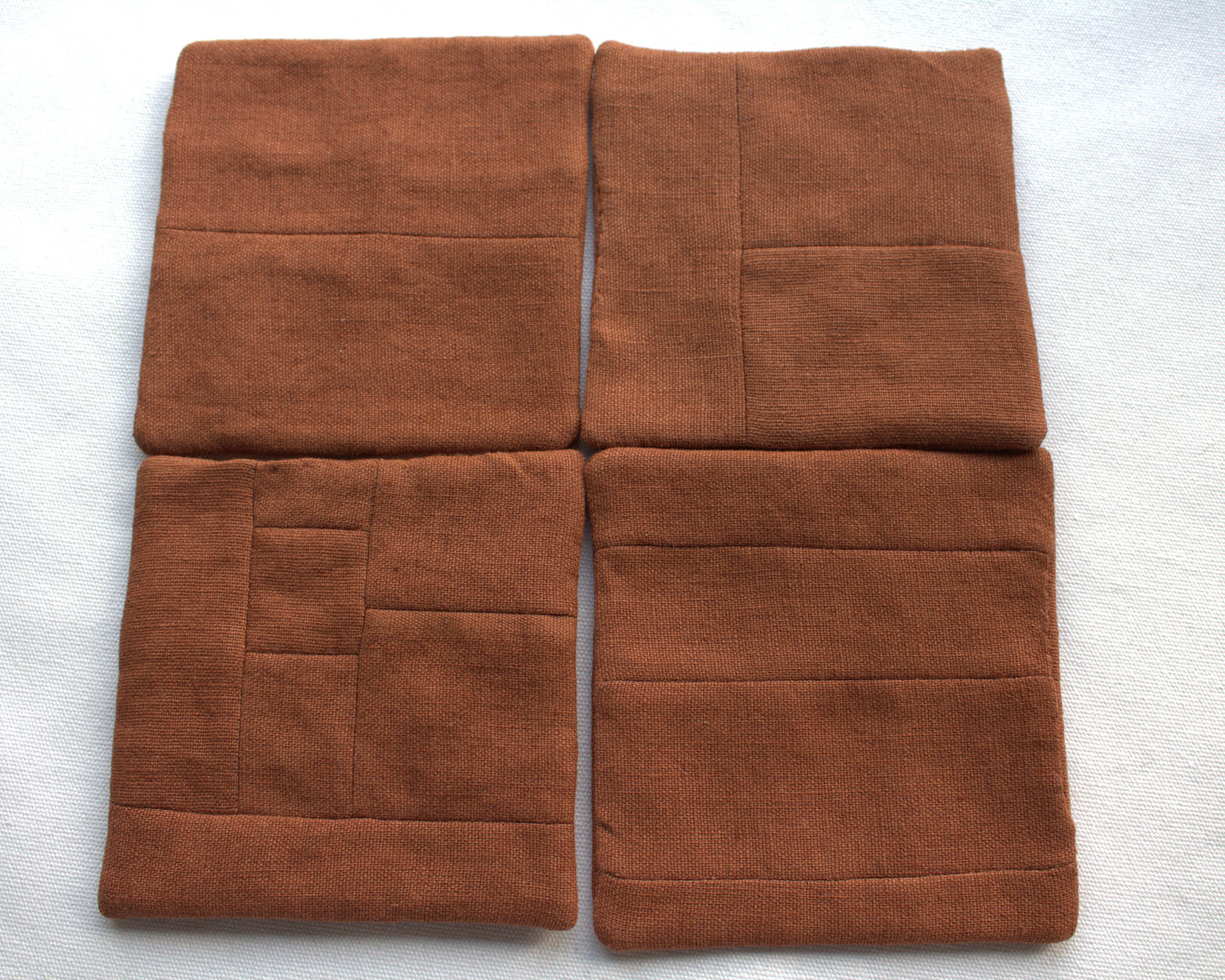 Set of 6 Patchwork Linen Coasters, Minimalist Sustainable Drink Coasters