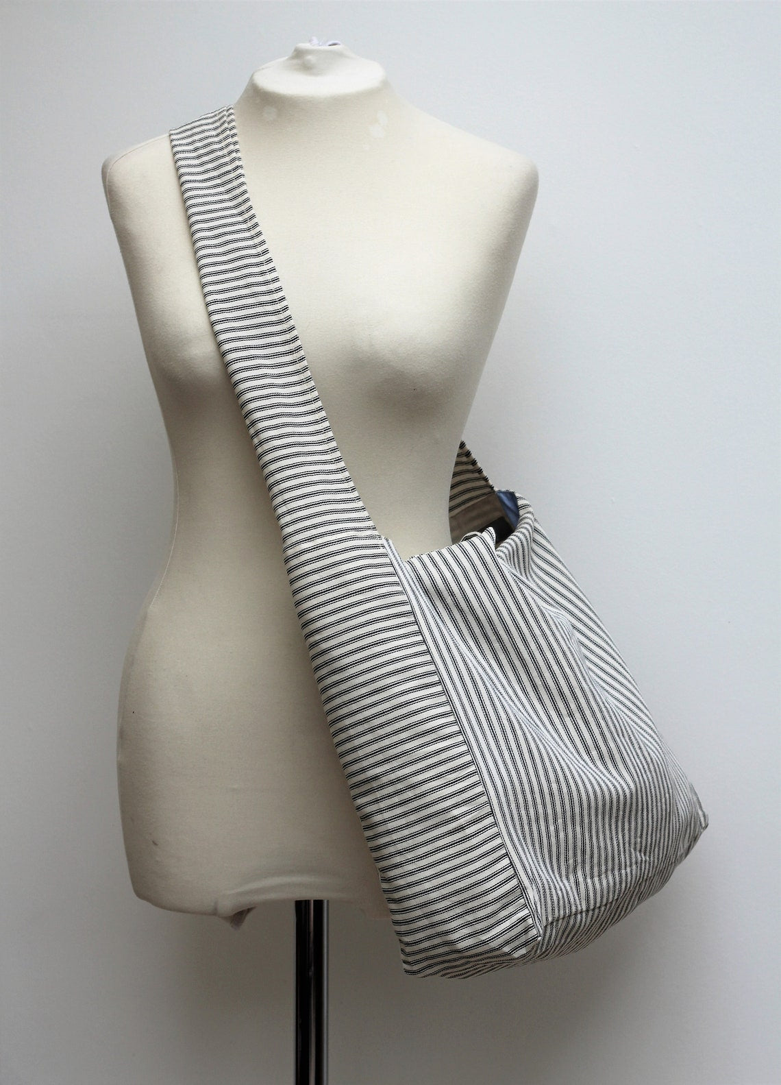 Messenger/Newspaper - Black/White ticking crossbody bag