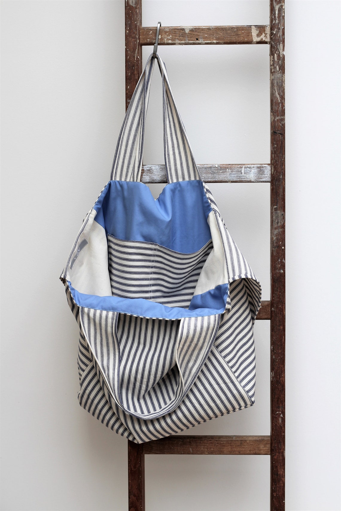 Messenger/Newspaper - Blue/White ticking crossbody bag