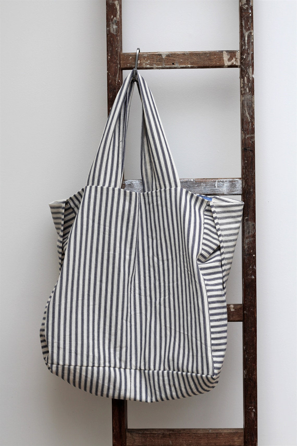 Messenger/Newspaper - Blue/White ticking crossbody bag