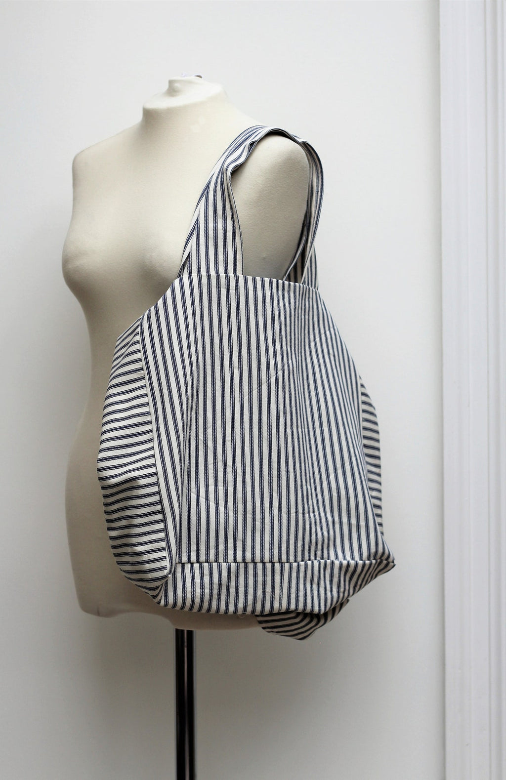 Messenger/Newspaper - Blue/White ticking crossbody bag