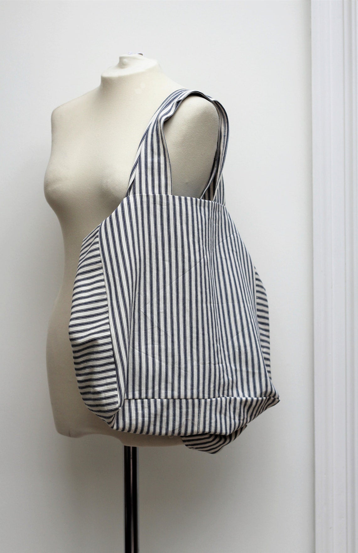 Messenger/Newspaper - Blue/White ticking crossbody bag