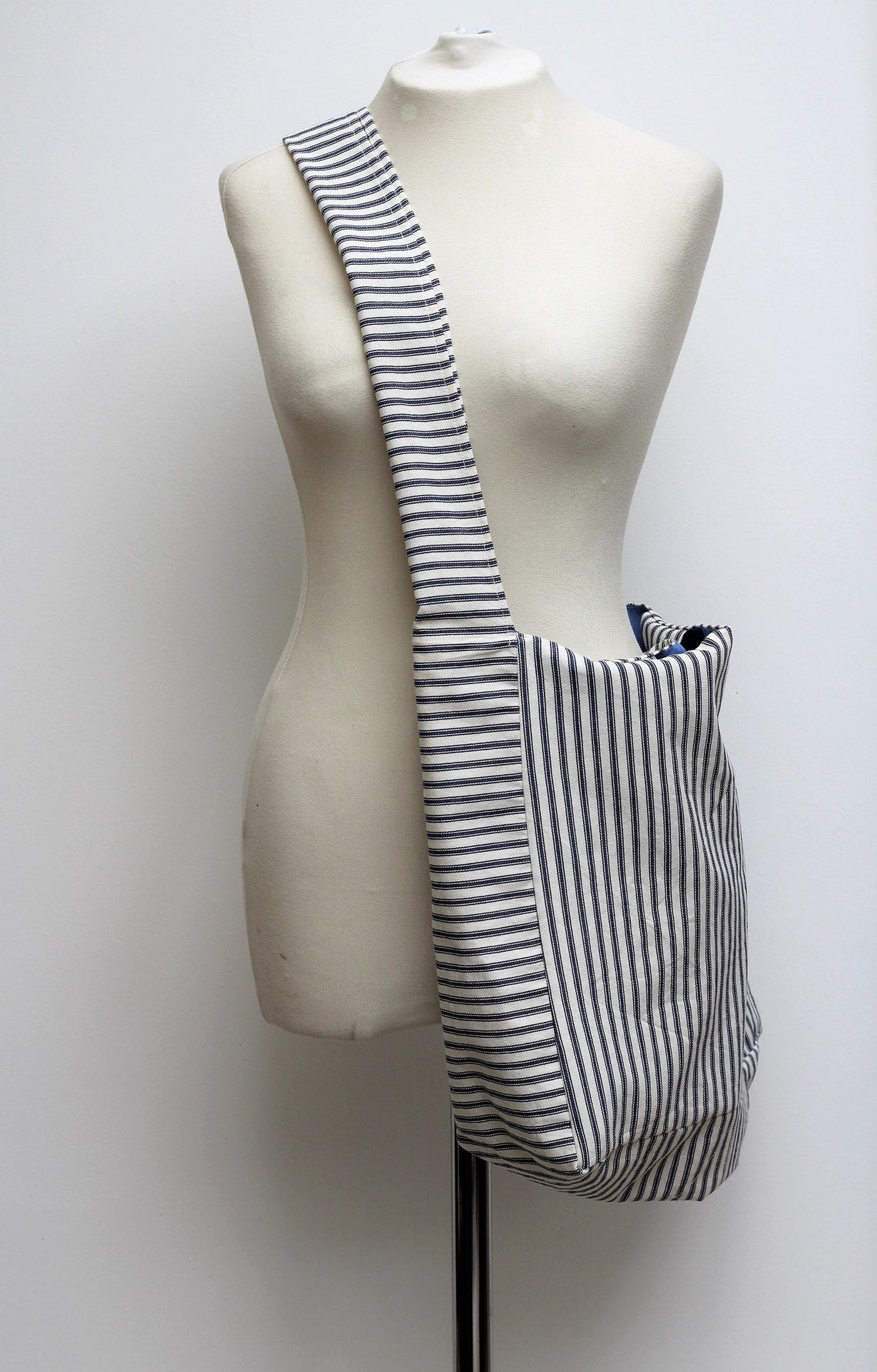 Messenger/Newspaper - Blue/White ticking crossbody bag