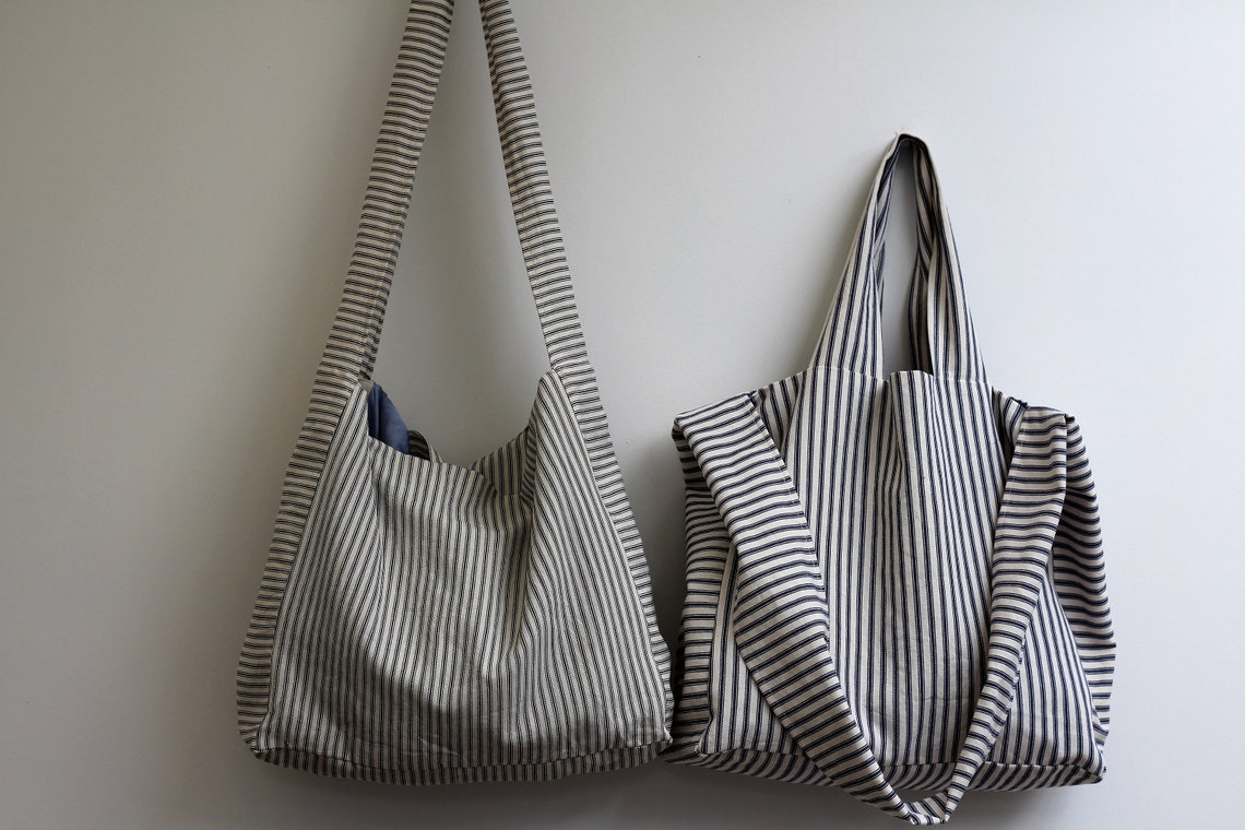 Messenger/Newspaper - Blue/White ticking crossbody bag