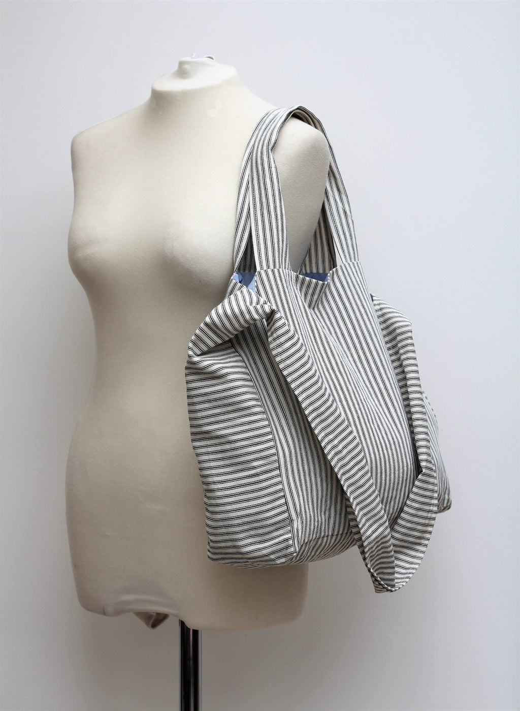 Messenger/Newspaper - Black/White ticking crossbody bag