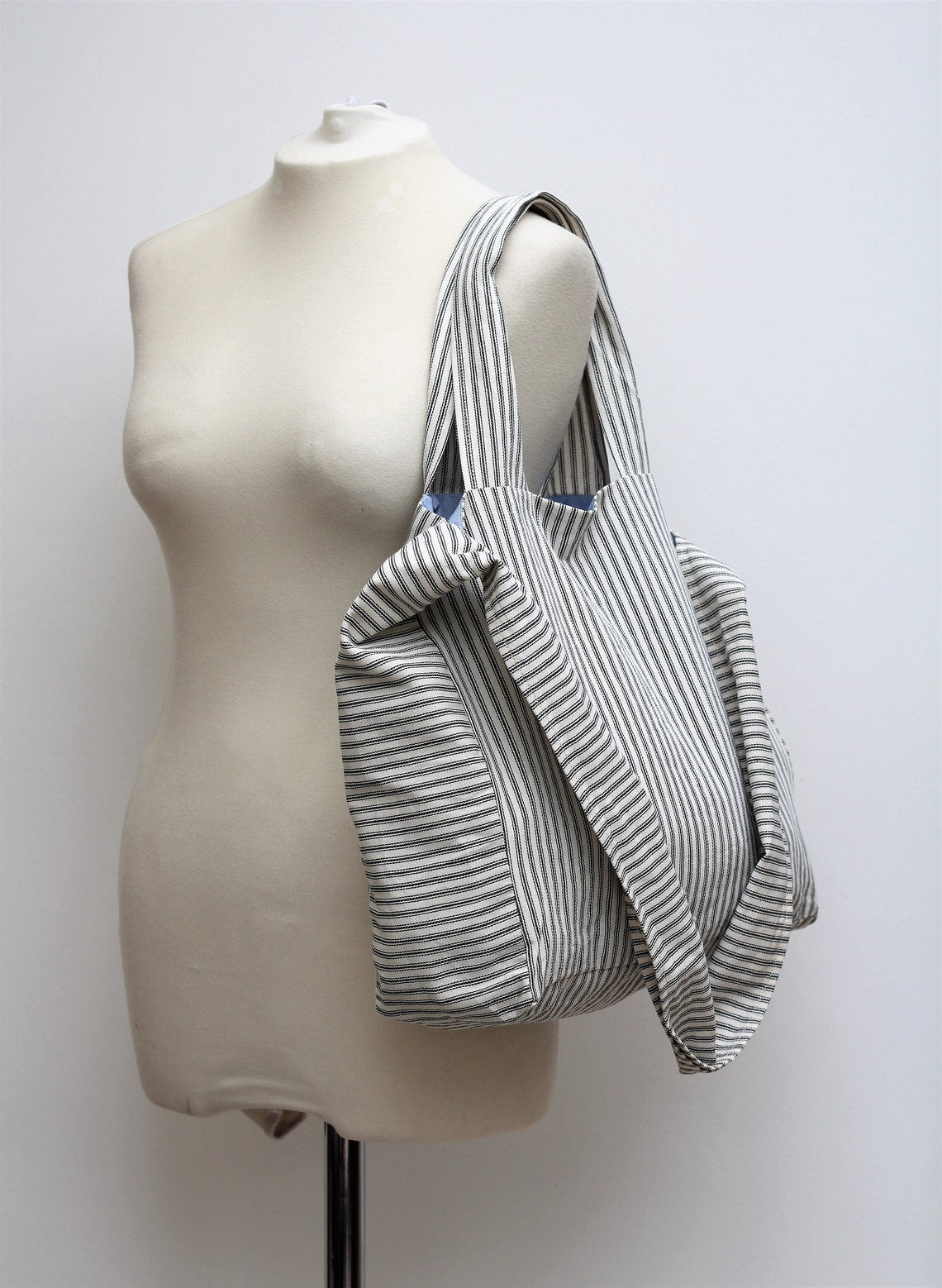Messenger/Newspaper - Black/White ticking crossbody bag