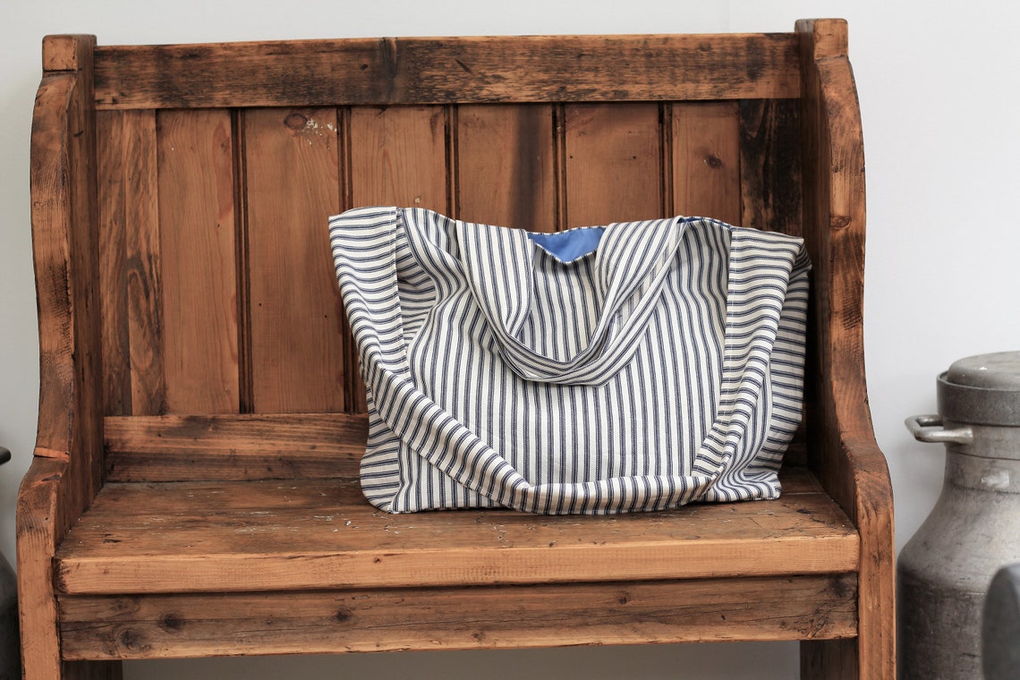 Messenger/Newspaper - Blue/White ticking crossbody bag