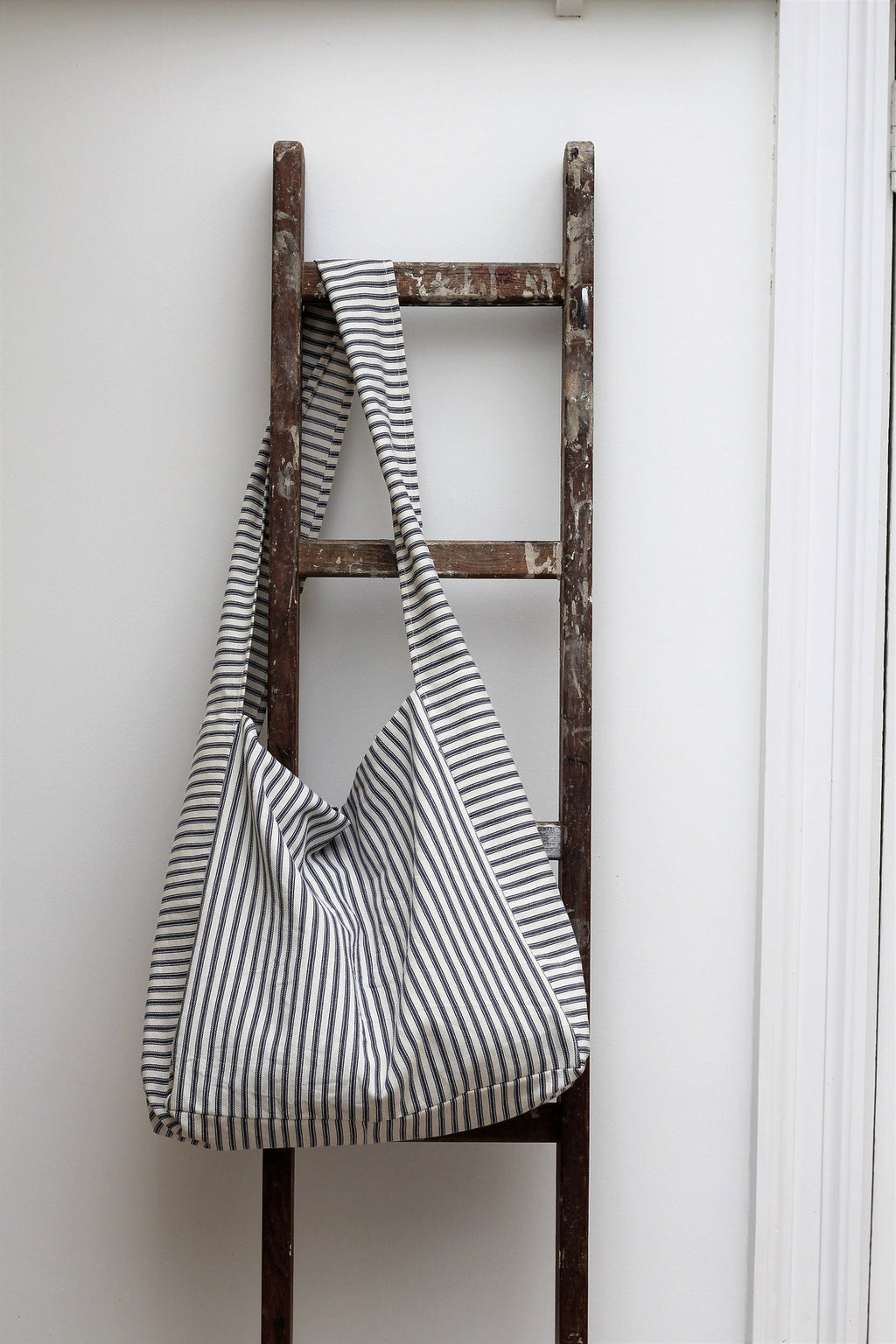 Messenger/Newspaper - Blue/White ticking crossbody bag